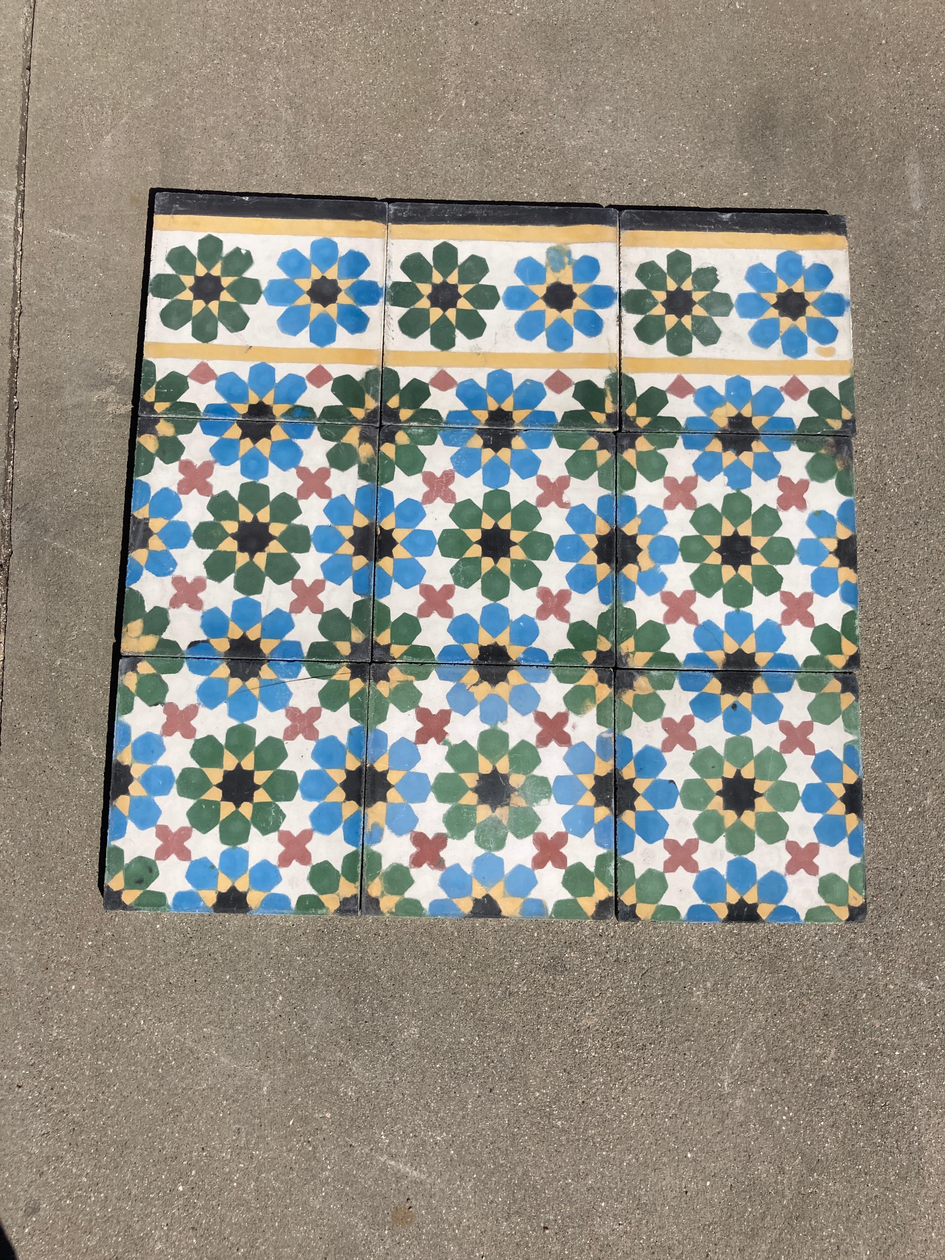 Moroccan handcrafted and hand-painted cement tile with traditional Fez Moorish Design.
Moroccan Hand-Painted Cement Tile with Traditional Fez Design
These are authentic Moroccan encaustic tiles hand made by artisans in Fez Morocco. 
This is the