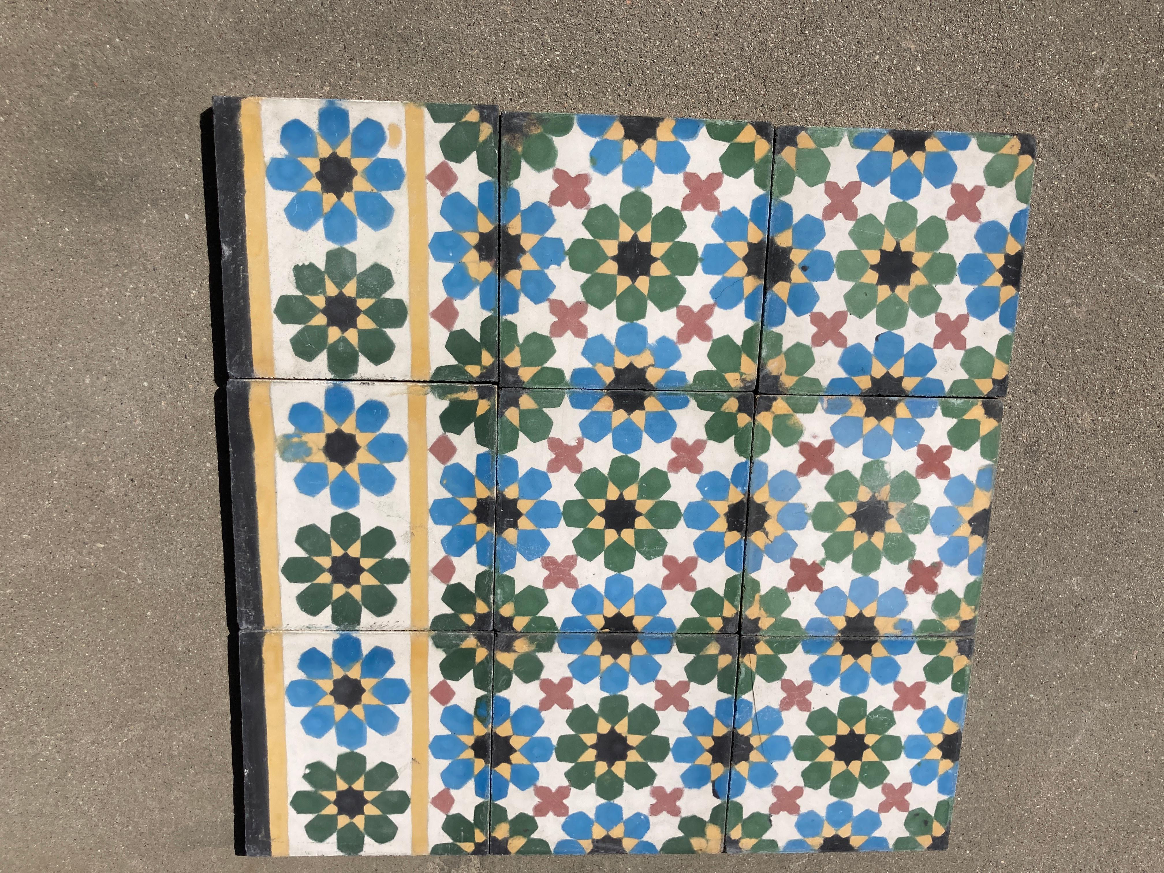 Hand-Painted Moroccan Cement Tile with Traditional Fez Moorish Design