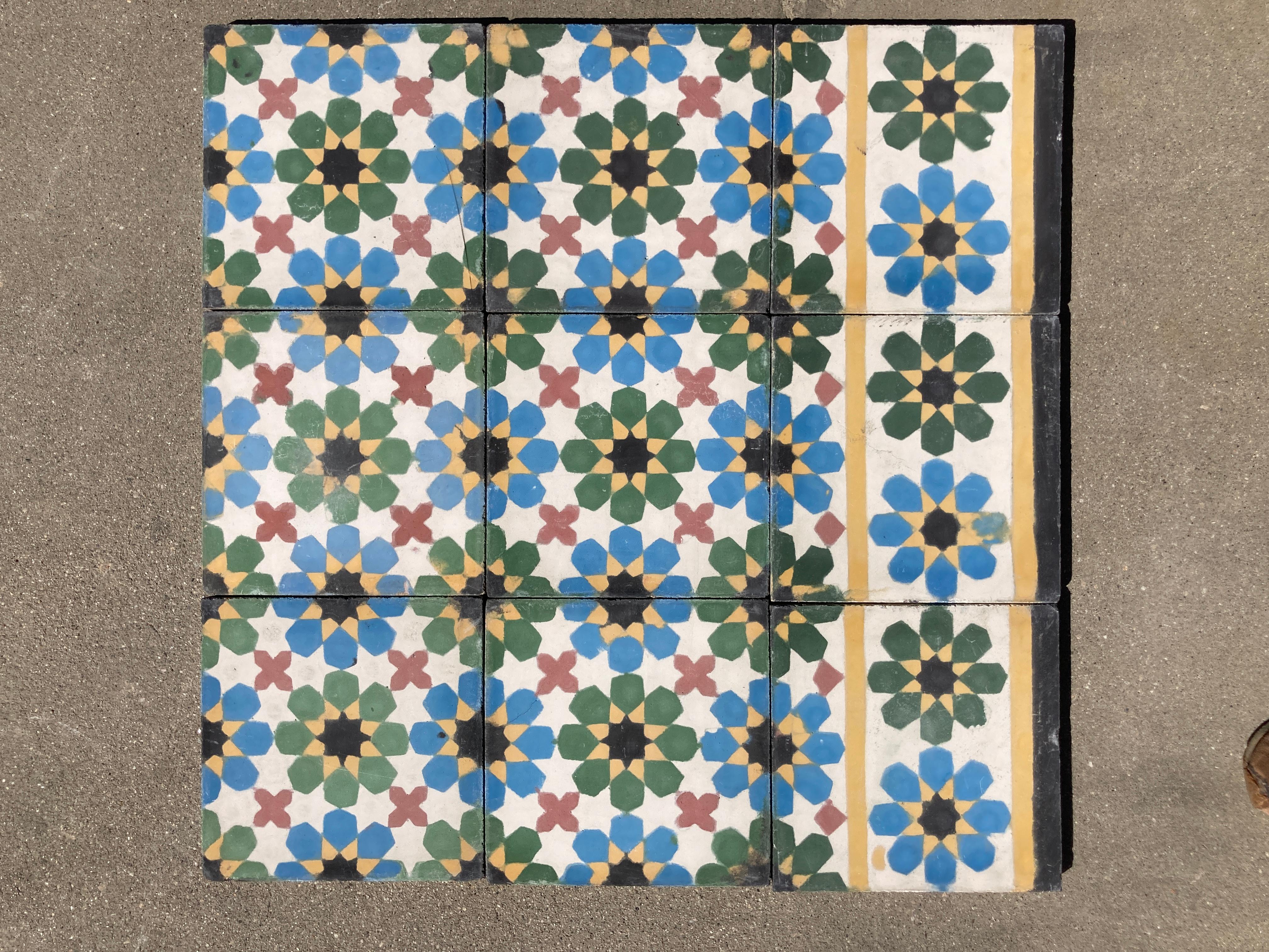 Moroccan Cement Tile with Traditional Fez Moorish Design In Good Condition In North Hollywood, CA