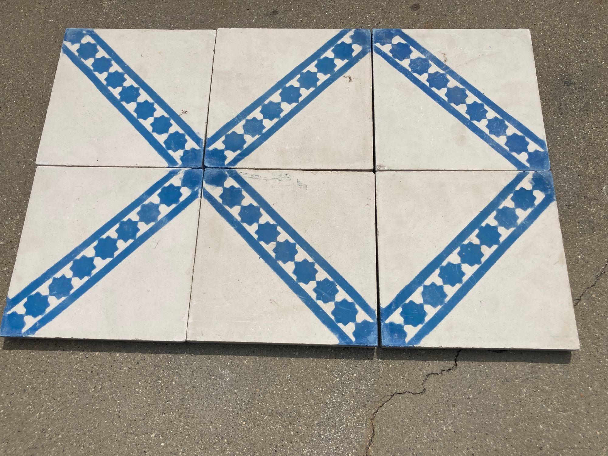 Juego de 6 baldosas marroquíes de cemento pintadas a mano con diseño tradicional de Fez en venta 11