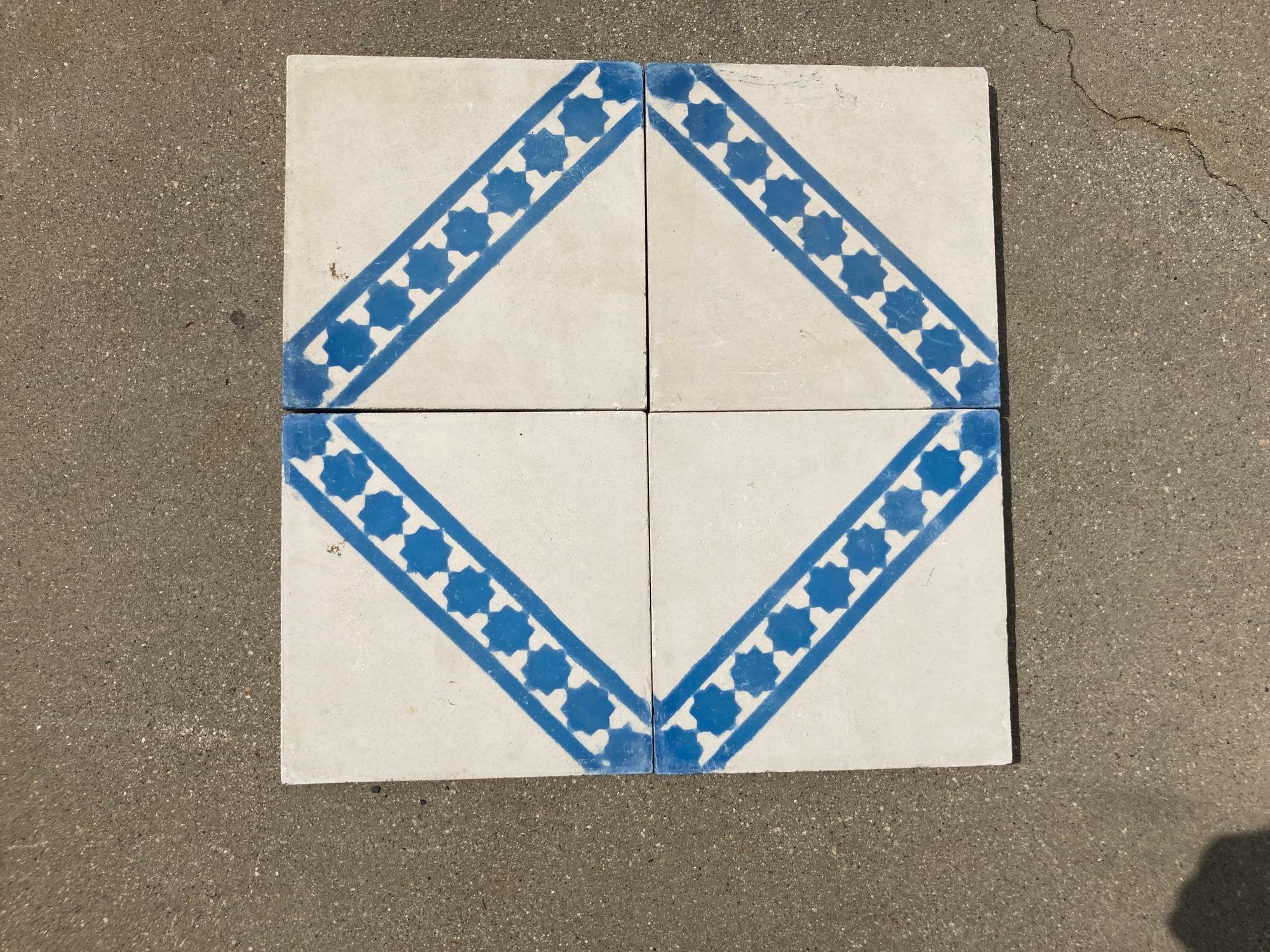 Juego de 6 baldosas marroquíes de cemento pintadas a mano con diseño tradicional de Fez en Bueno estado para la venta en North Hollywood, CA