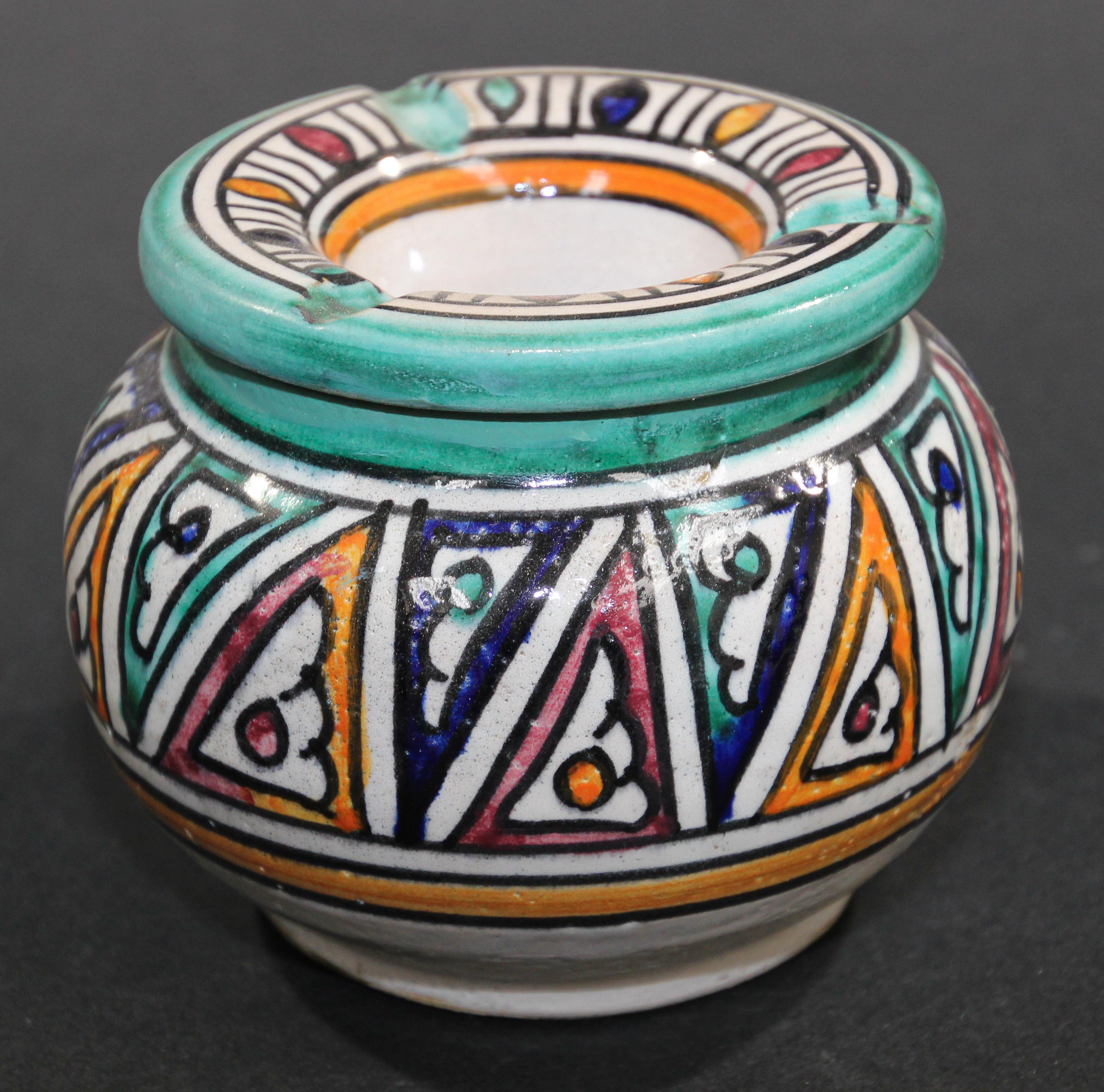 20th Century Moroccan Hand Painted Ceramic Astray from Fez For Sale