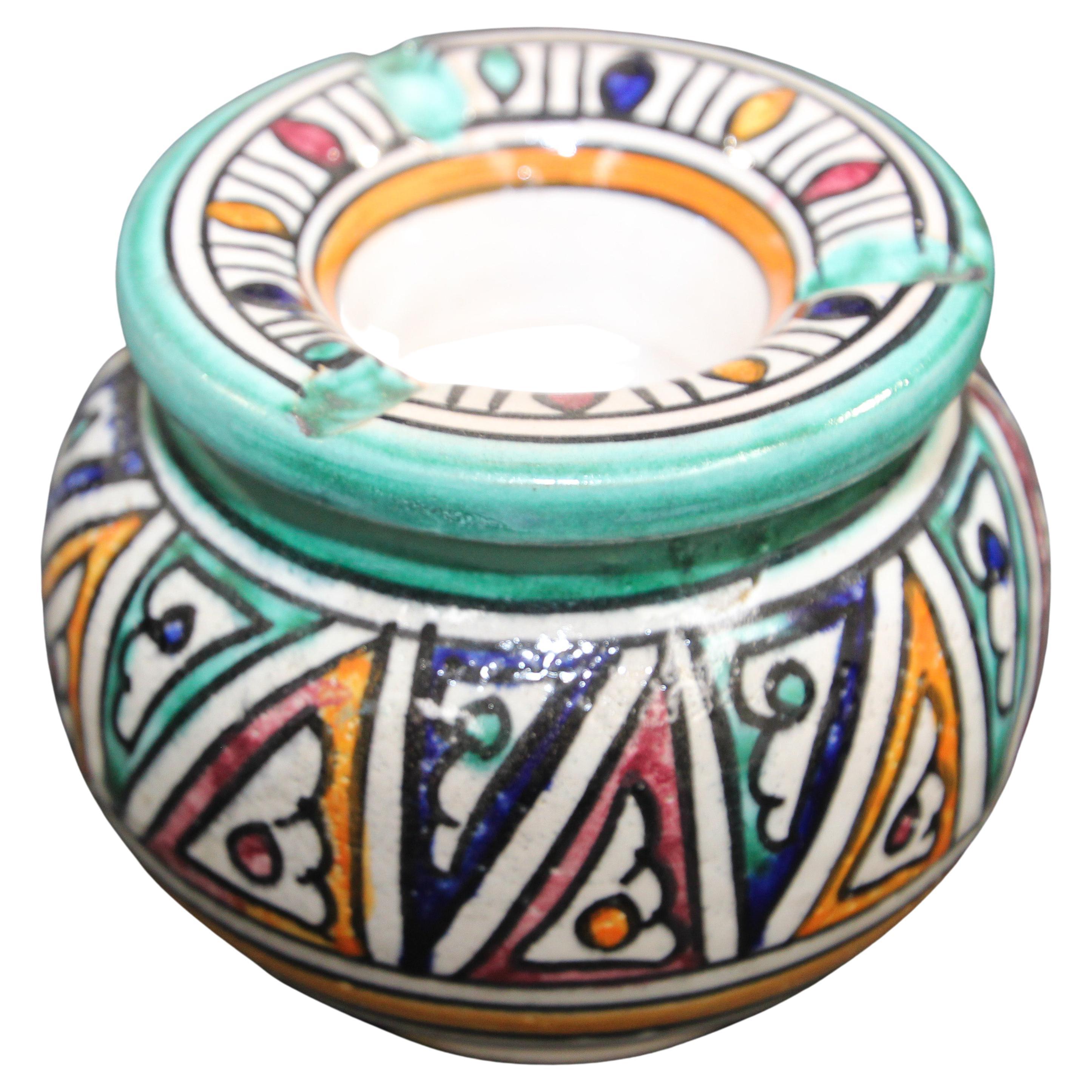 Moroccan Hand Painted Ceramic Astray from Fez For Sale
