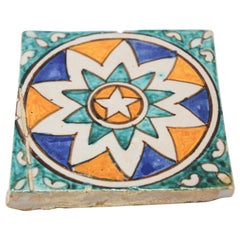 Moroccan Hand Painted Crackle Glazed Ceramic Tile