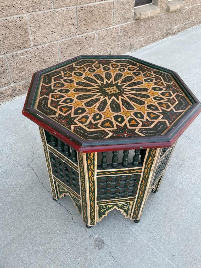 Arts and Crafts Moroccan Hand-Painted Dark Green Octagonal Side Table