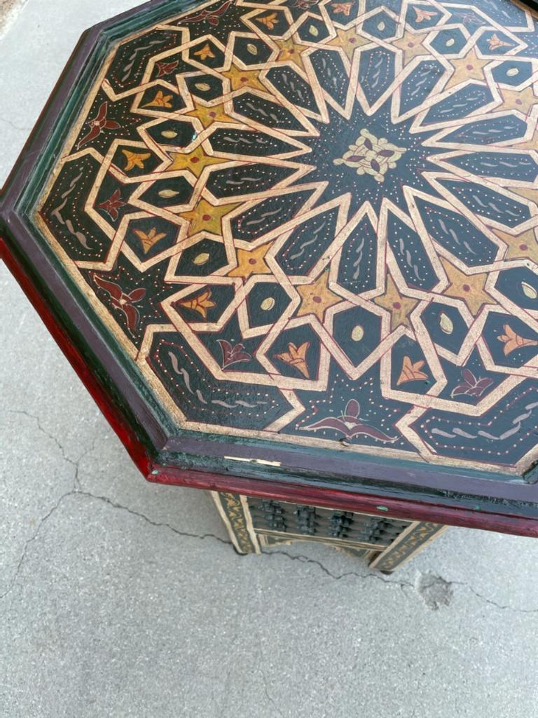 Moroccan Hand-Painted Dark Green Octagonal Side Table 6