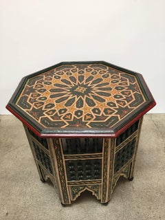 Moroccan Hand-Painted Dark Green Octagonal Side Table