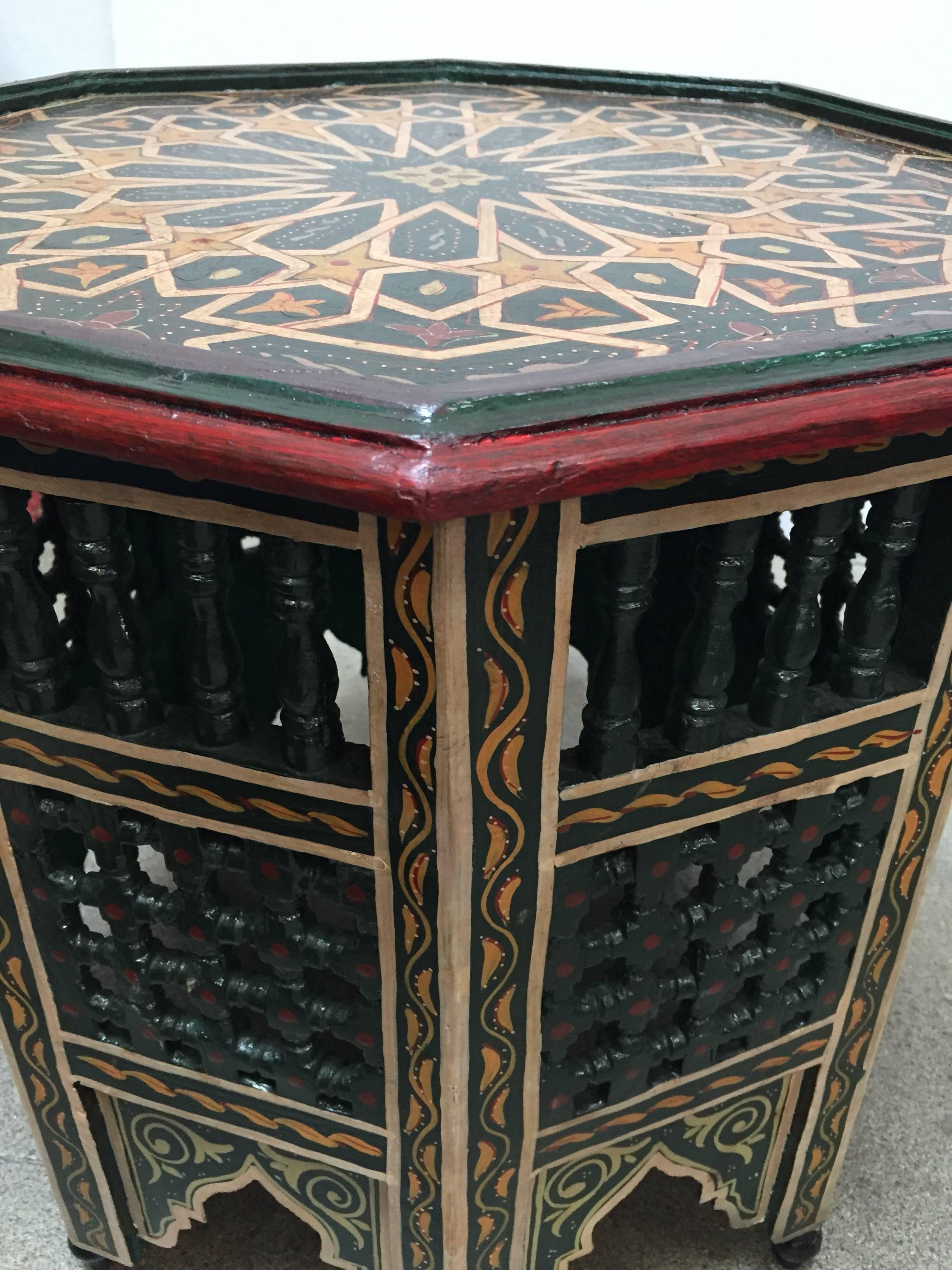 Moroccan Hand-Painted Dark Green Octagonal Side Table 1