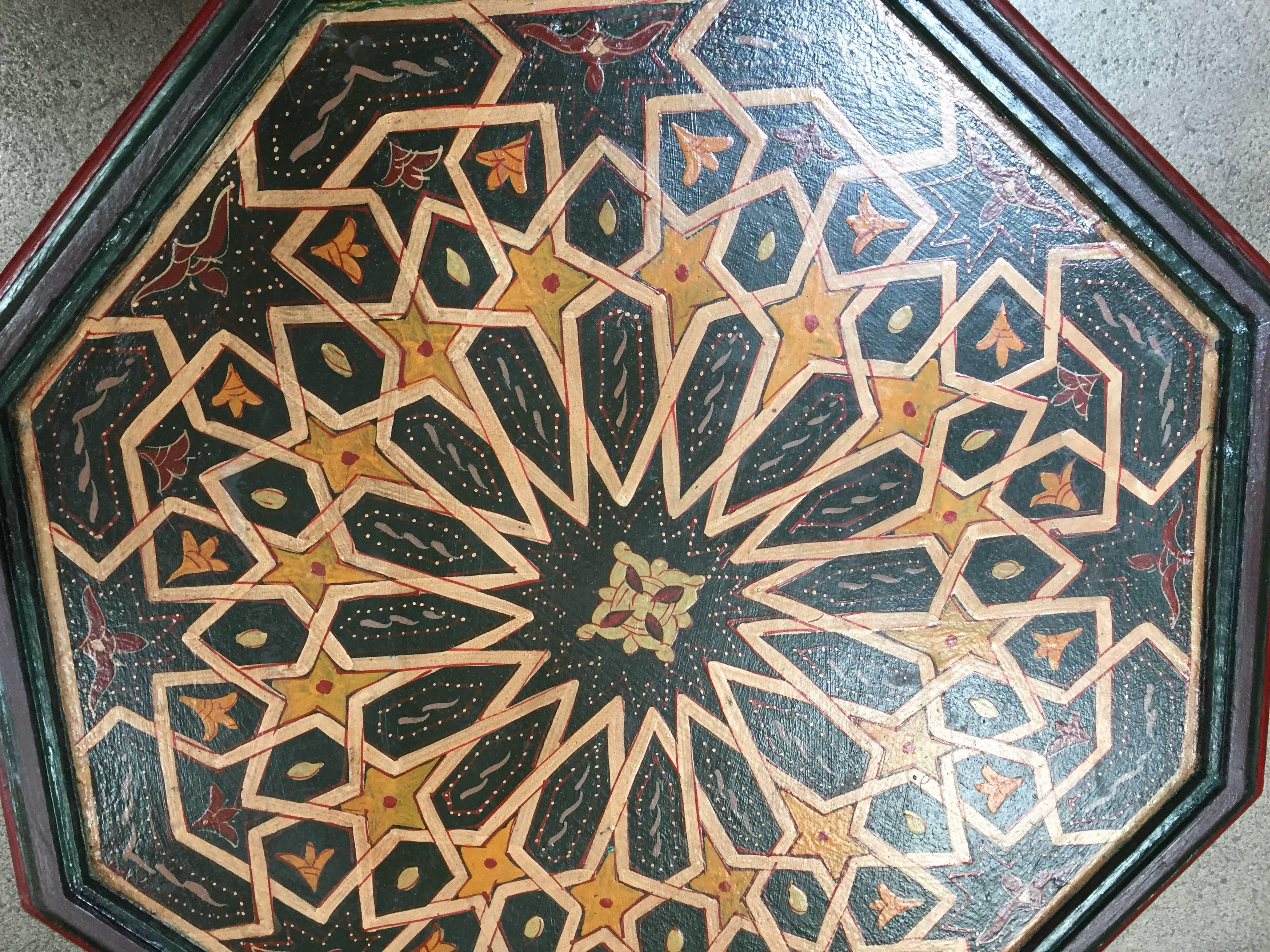 Moroccan Hand-Painted Dark Green Octagonal Side Table 2