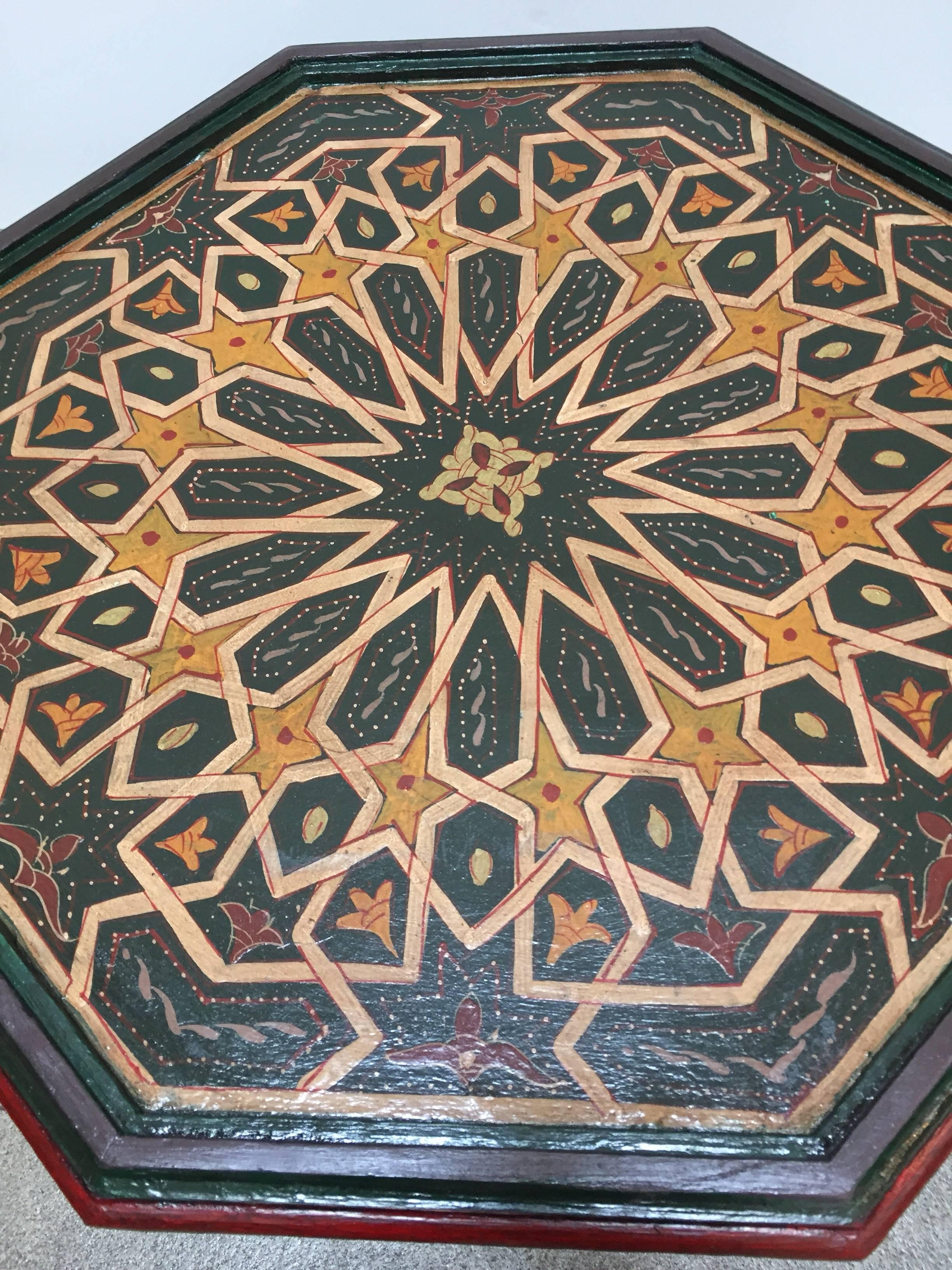 Moroccan Hand-Painted Dark Green Octagonal Side Table 3