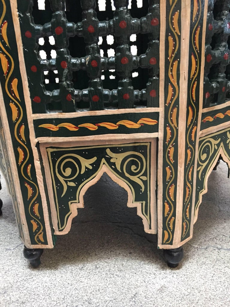 Moroccan HandPainted Dark Green Octagonal Side Table For Sale at 1stDibs