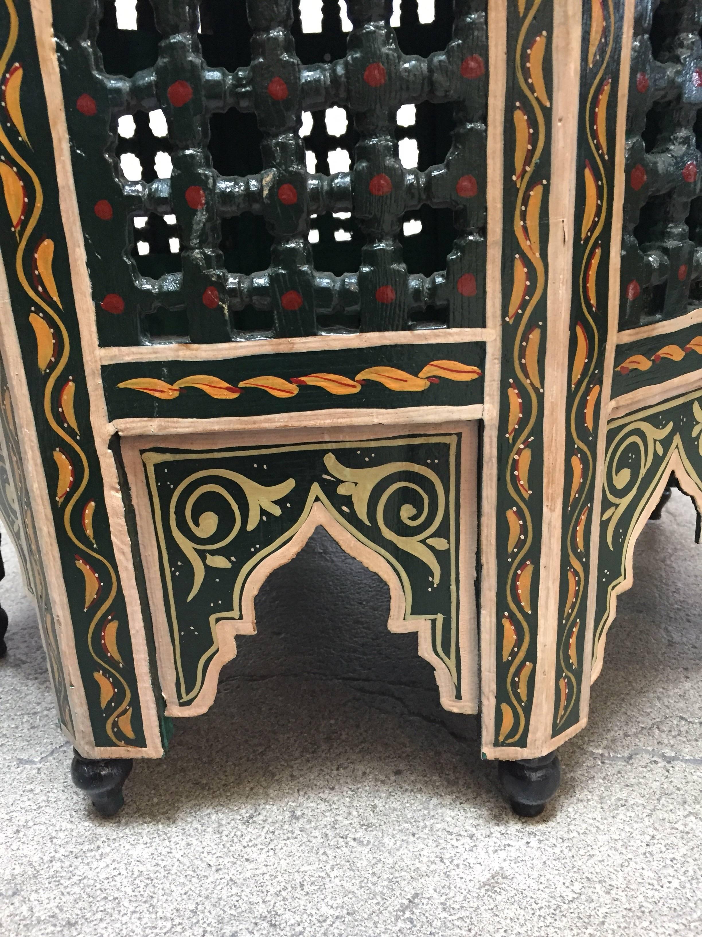 Moroccan Hand-Painted Dark Green Octagonal Side Table 4