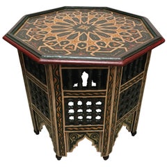 Moroccan Hand-Painted Dark Green Octagonal Side Table