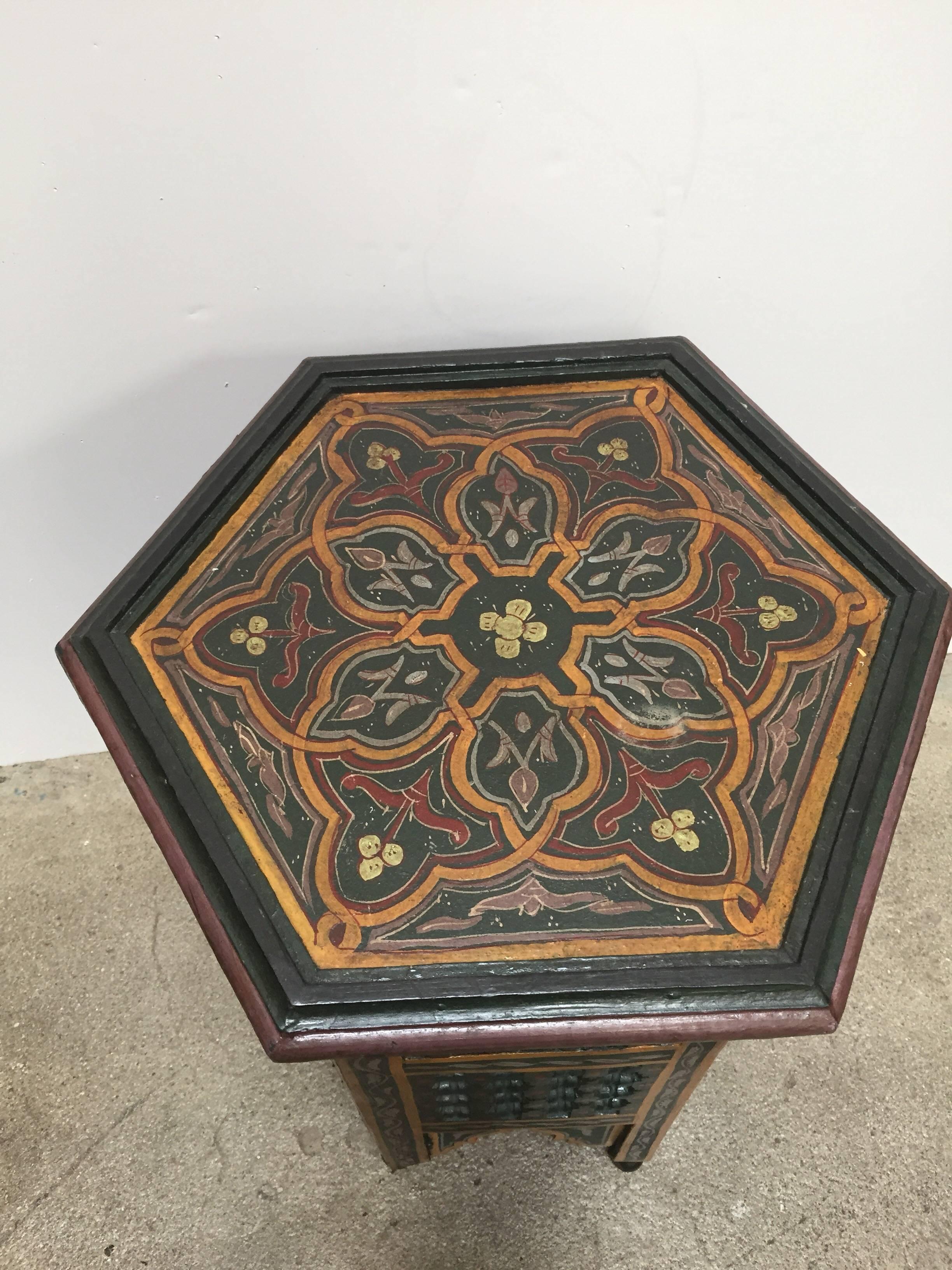 20th Century Moroccan Hand-Painted Dark Green Side Table with Moorish Designs