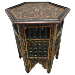 Moroccan Hand-Painted Dark Green Side Table with Moorish Designs