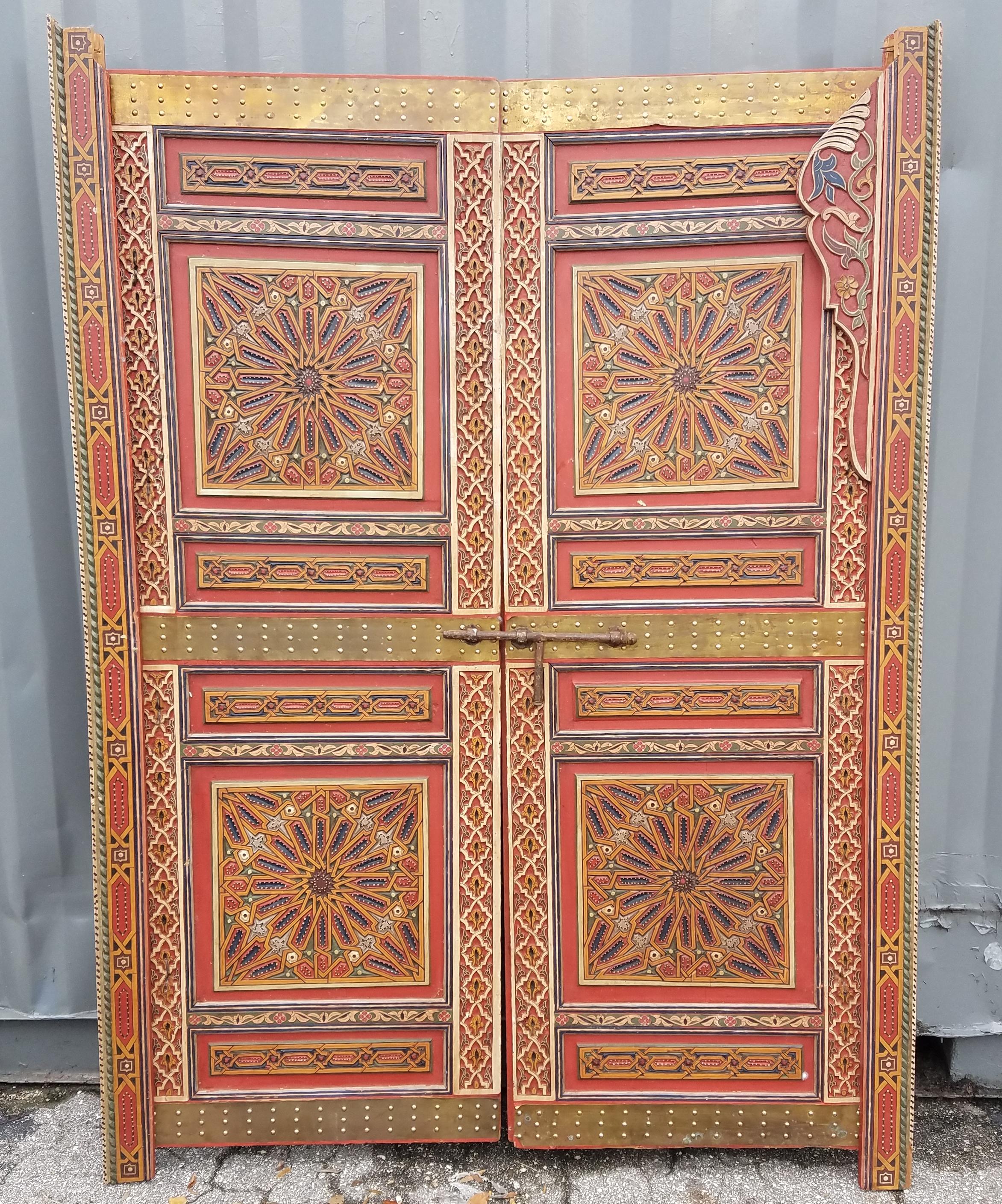 Late 20th Century Moroccan Hand-Painted Double Door, Wooden For Sale
