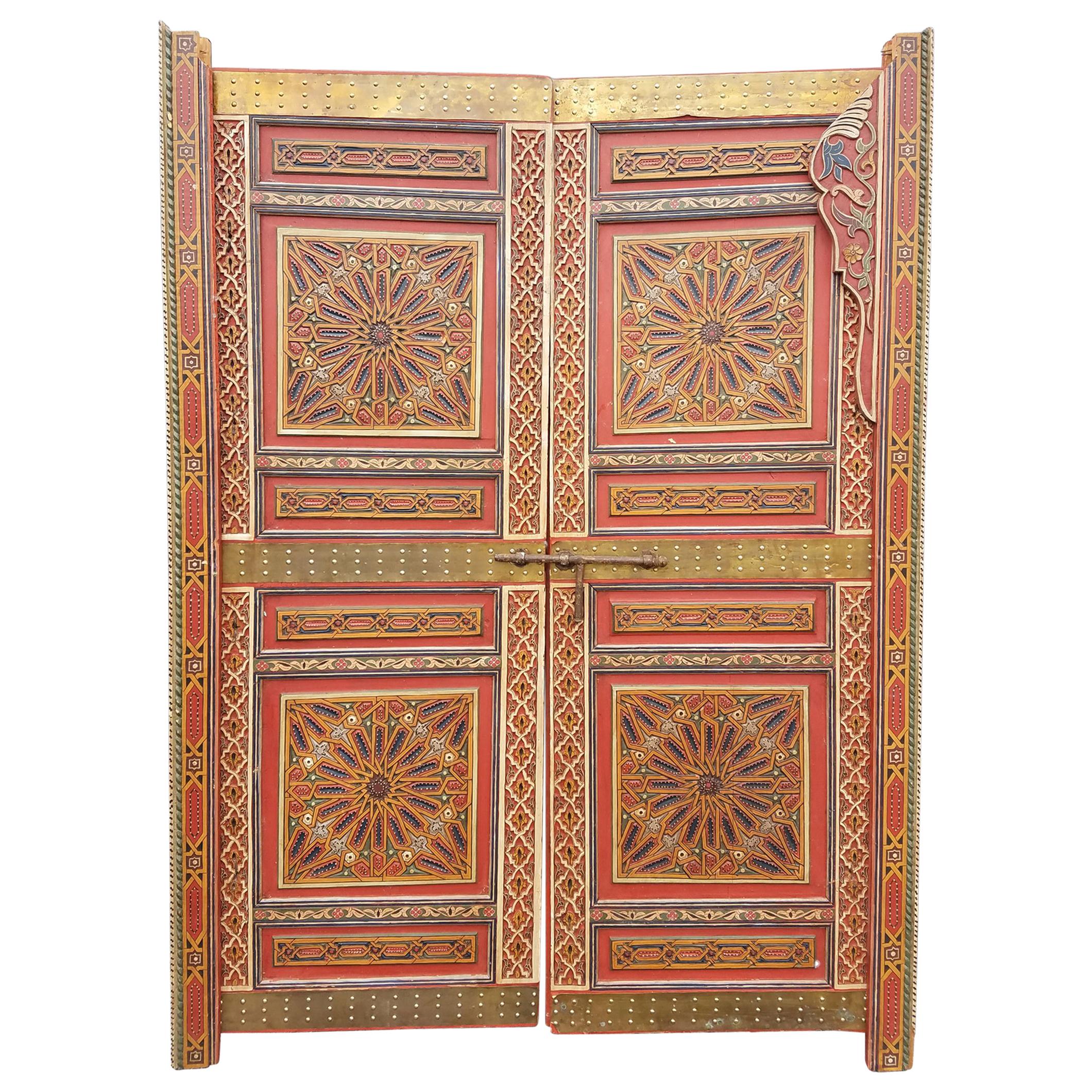 Moroccan Hand-Painted Double Door, Wooden For Sale