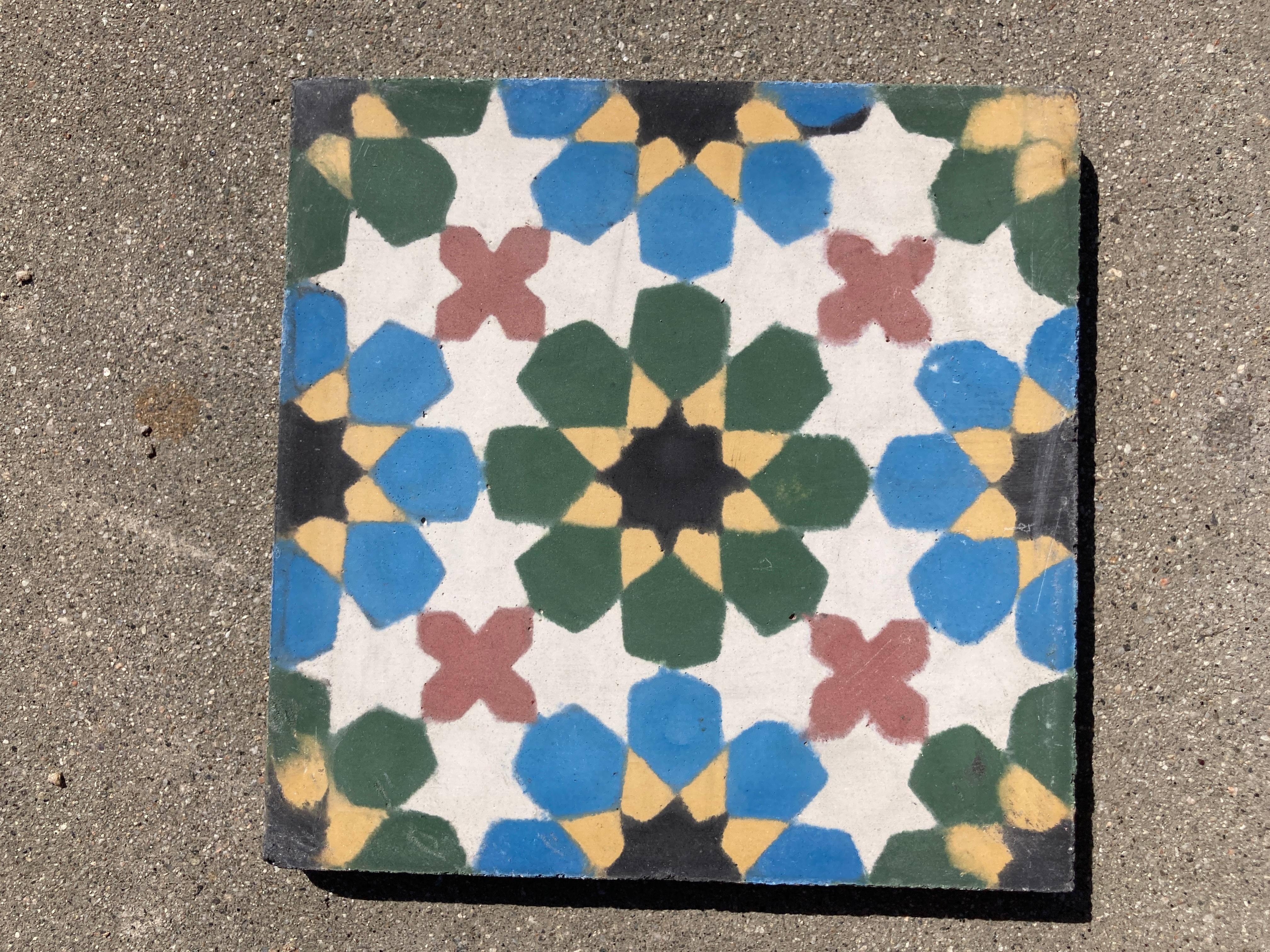 Moroccan Encaustic Cement Tiles with Traditional Fez Moorish Design In Good Condition In North Hollywood, CA