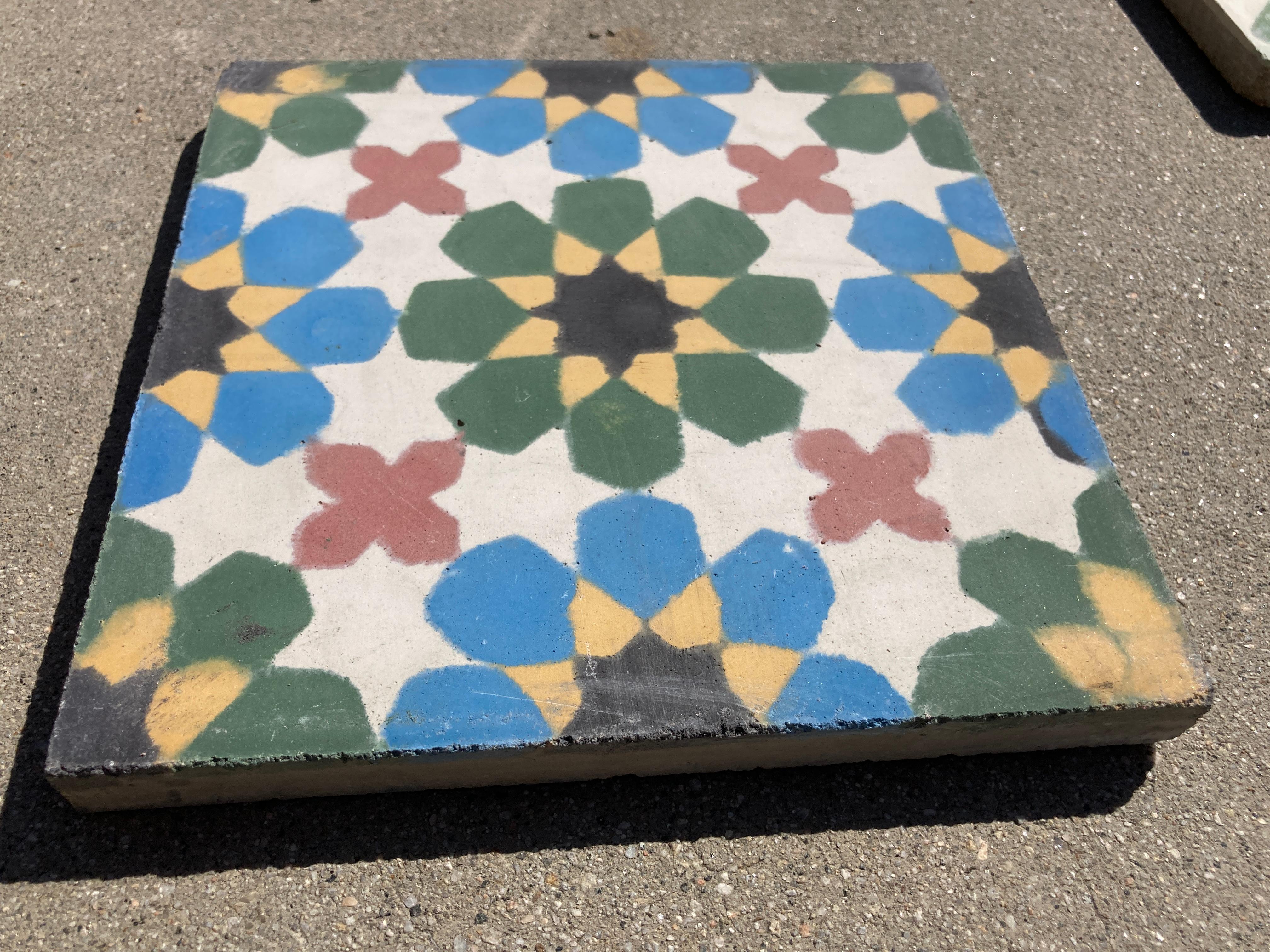 Late 20th Century Moroccan Encaustic Cement Tiles with Traditional Fez Moorish Design