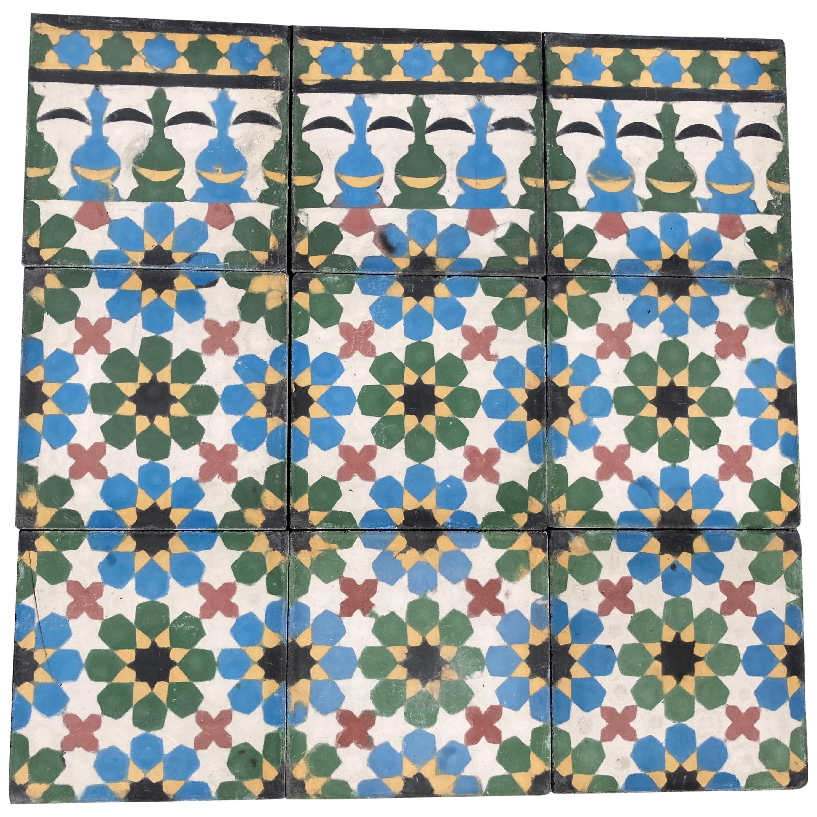 Moroccan Encaustic Cement Tiles with Traditional Fez Moorish Design