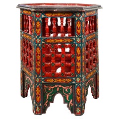 Moroccan Hand Painted Hexagonal Wooden Side Table