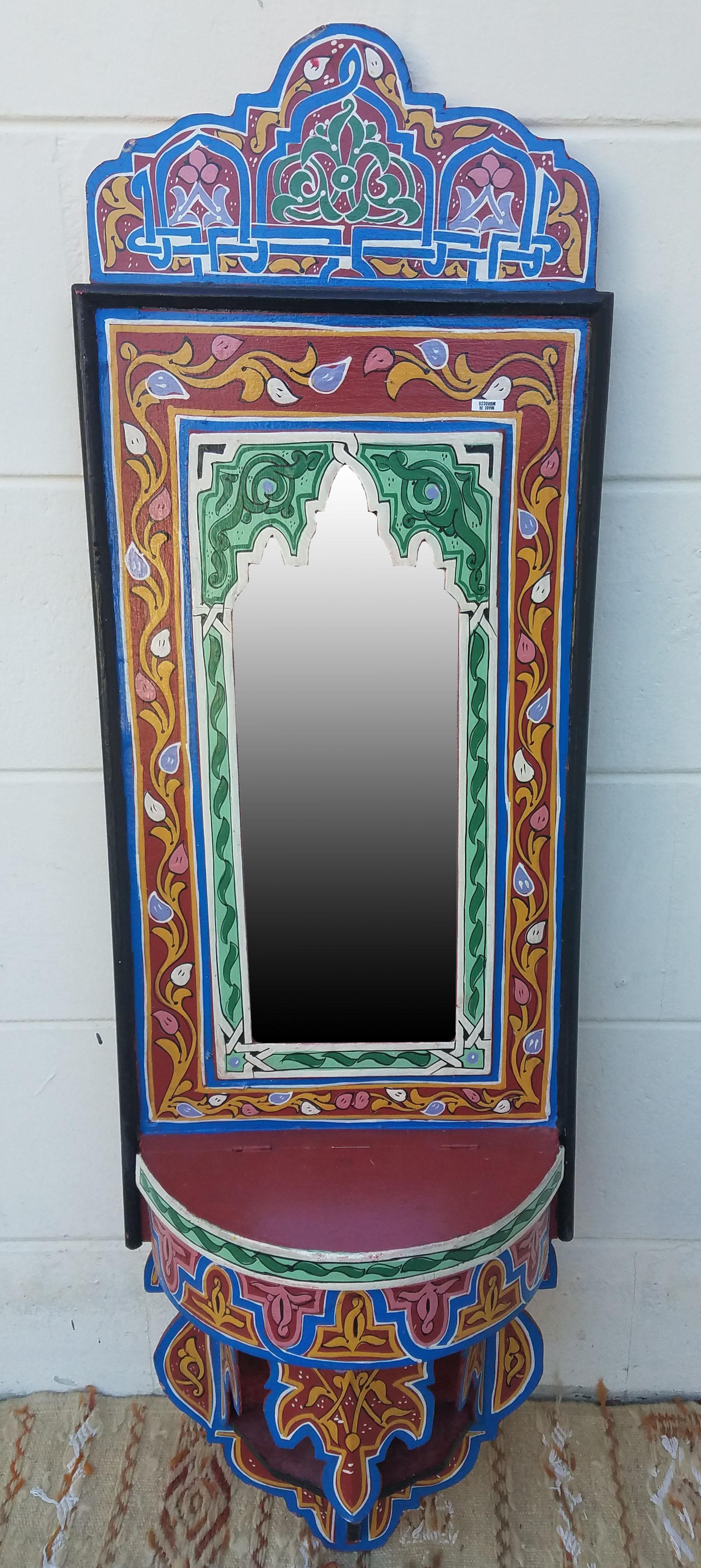 Contemporary Moroccan Hand Painted Mirror, SP Red For Sale