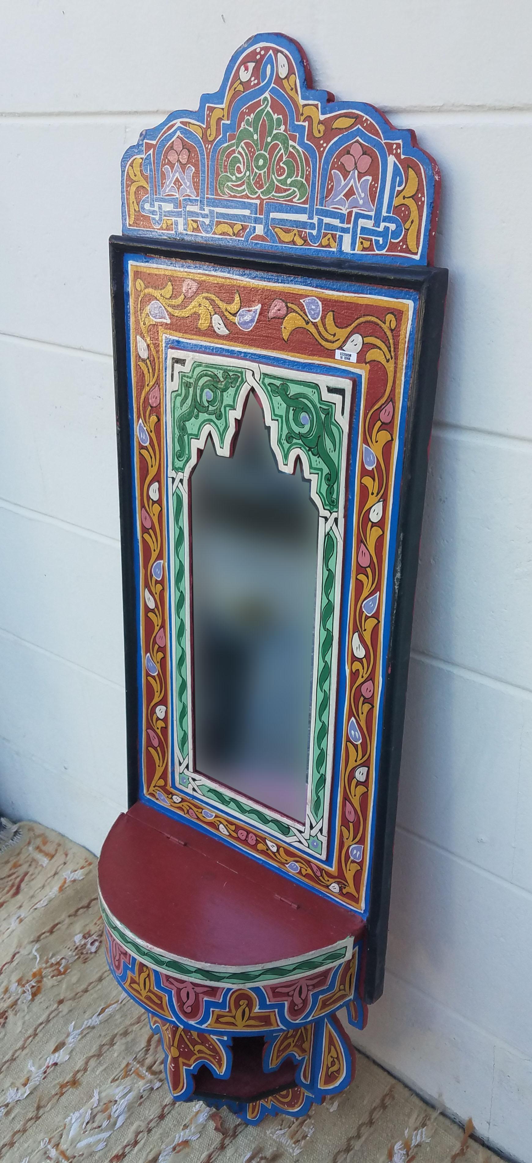 Moroccan Hand Painted Mirror, SP Red For Sale 2