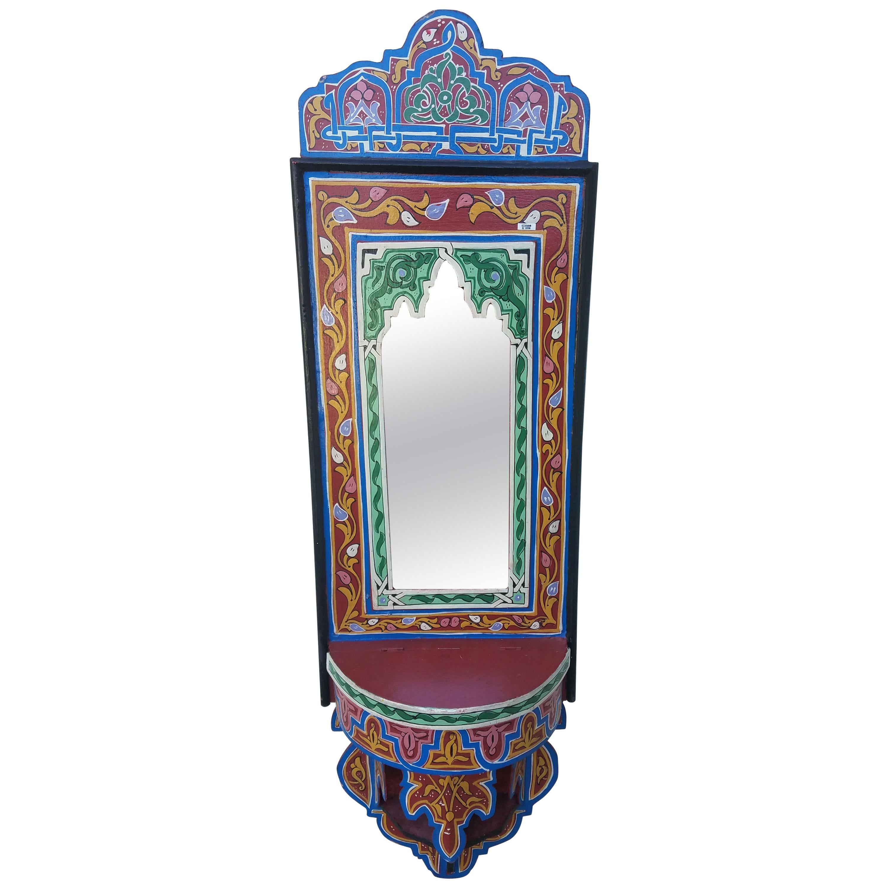 Moroccan Hand Painted Mirror, SP Red For Sale