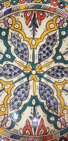 Moroccan Hand Painted Pottery Plate, Multi-Color 100