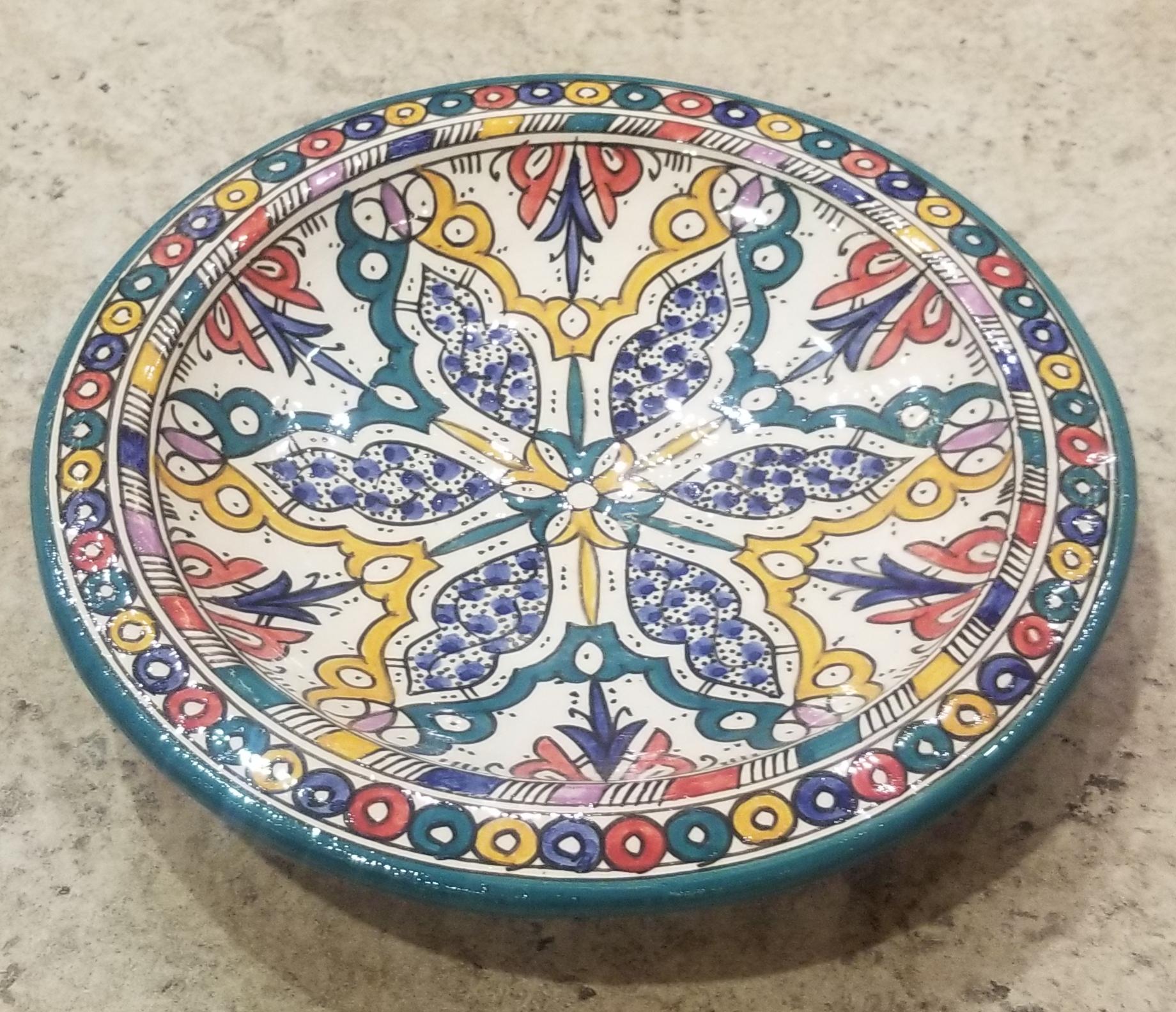 Hand-Painted Moroccan Hand Painted Pottery Plate, Multi-Color 100 For Sale