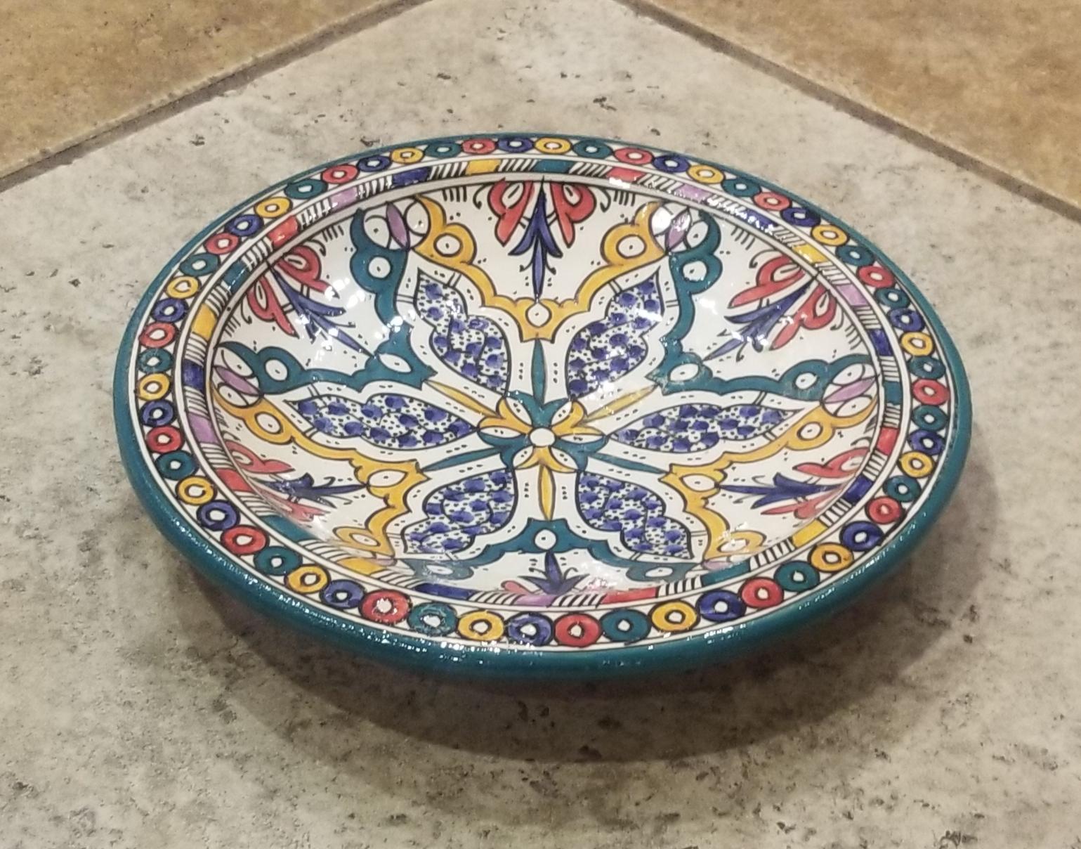 Moroccan Hand Painted Pottery Plate, Multi-Color 100 For Sale 1