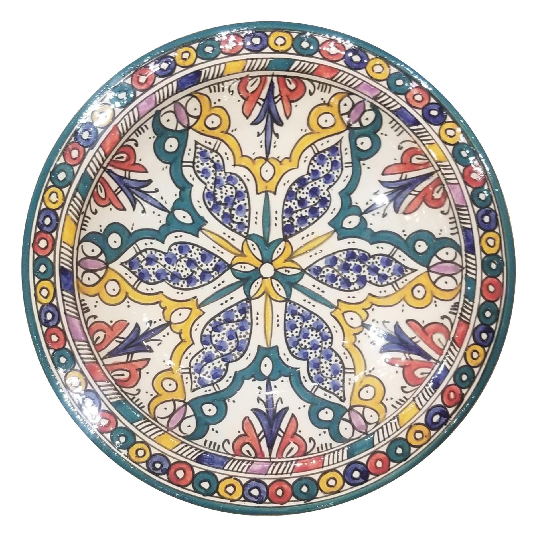 Moroccan Hand Painted Pottery Plate, Multi-Color 100 For Sale