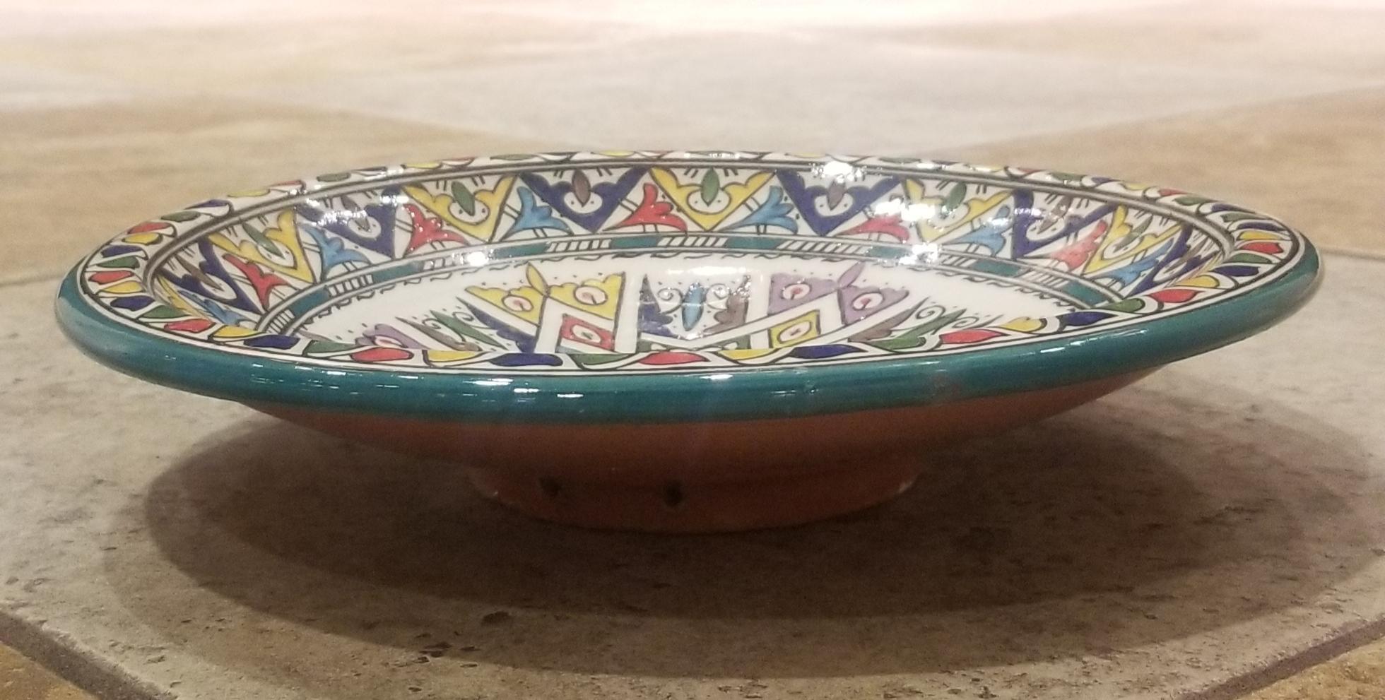 Moroccan Hand Painted Pottery Plate, Multi-Color 101 In New Condition For Sale In Orlando, FL