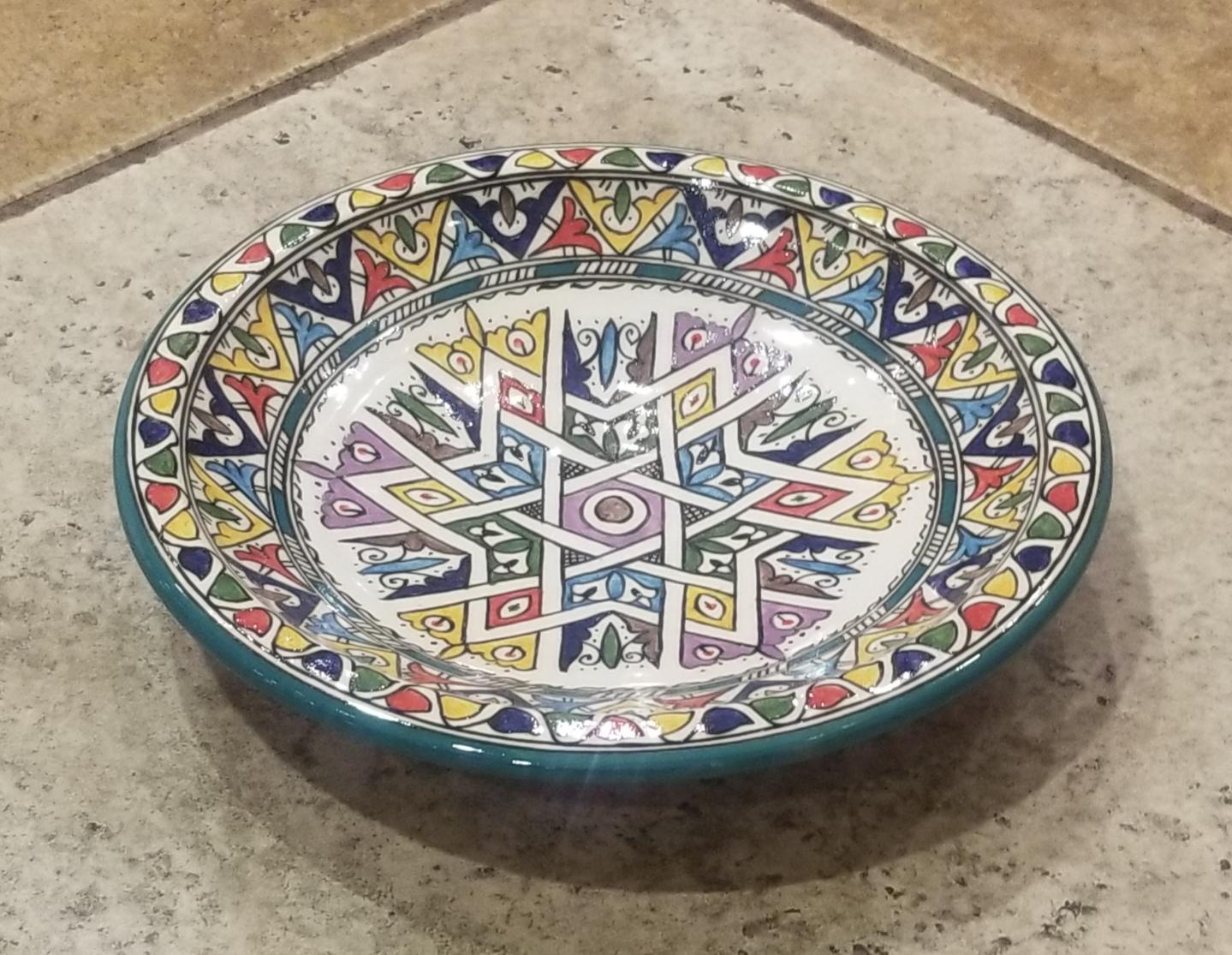 Moroccan Hand Painted Pottery Plate, Multi-Color 101 For Sale 1