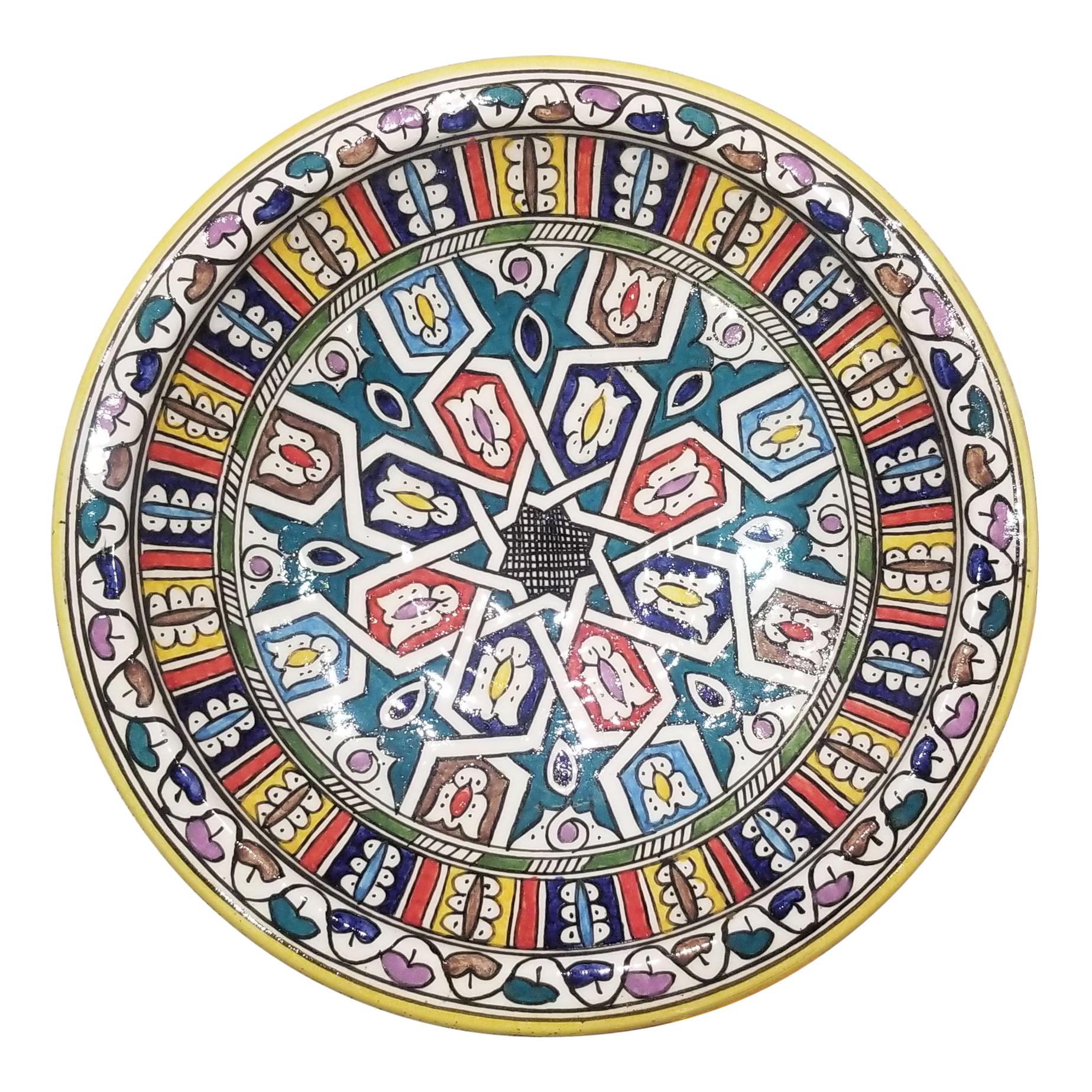 Moroccan Hand Painted Pottery Plate, Multi-Color 92 For Sale