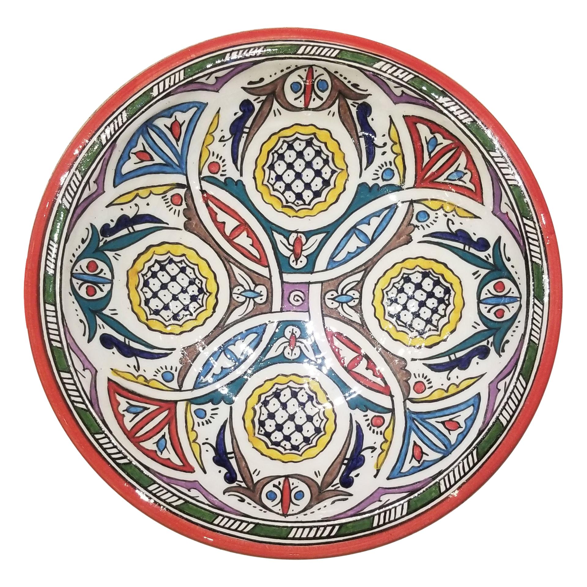 Moroccan Hand Painted Pottery Plate, Multi-Color 93 For Sale