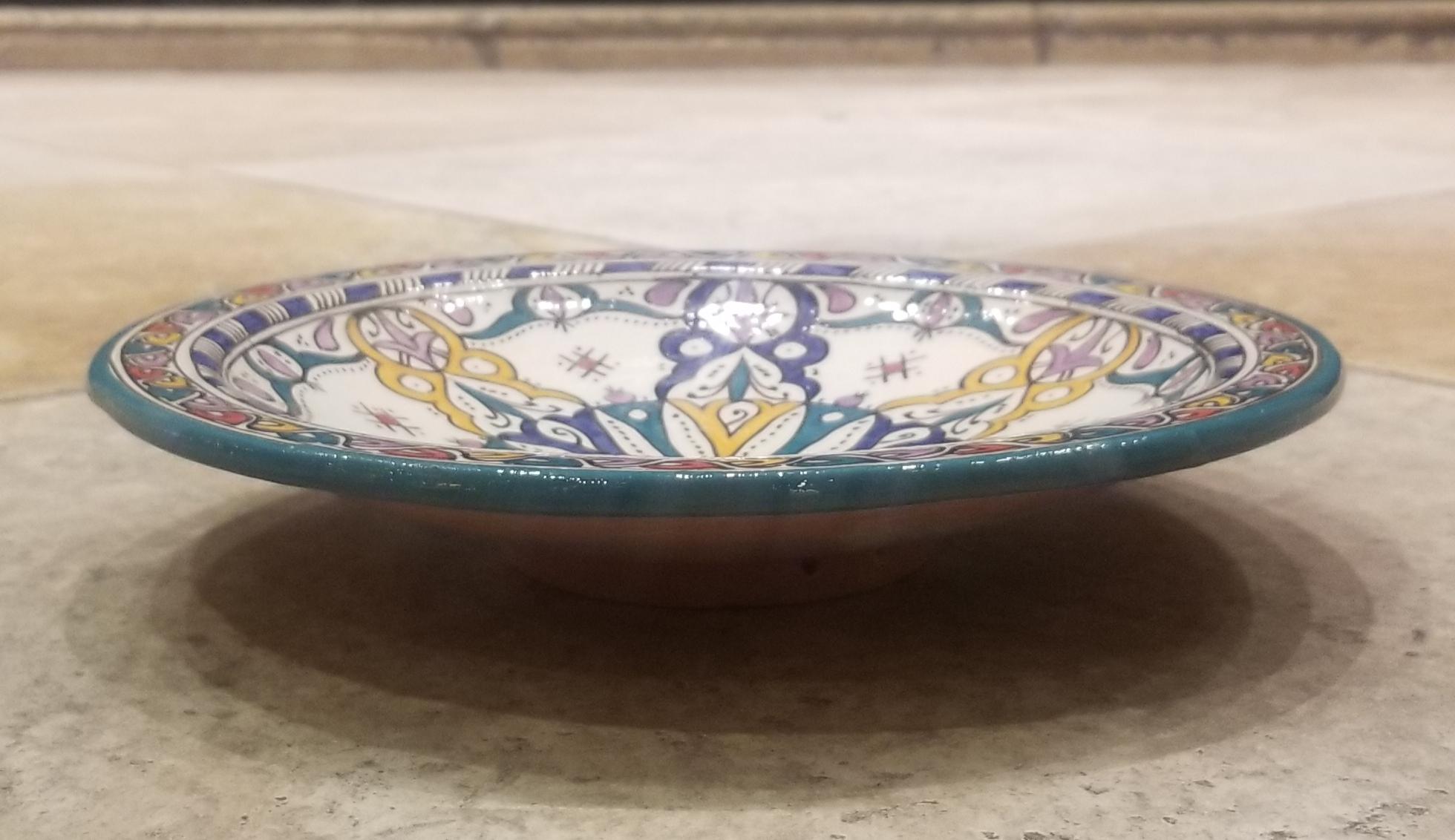 Moroccan Hand Painted Pottery Plate, Multi-Color 96 In New Condition For Sale In Orlando, FL