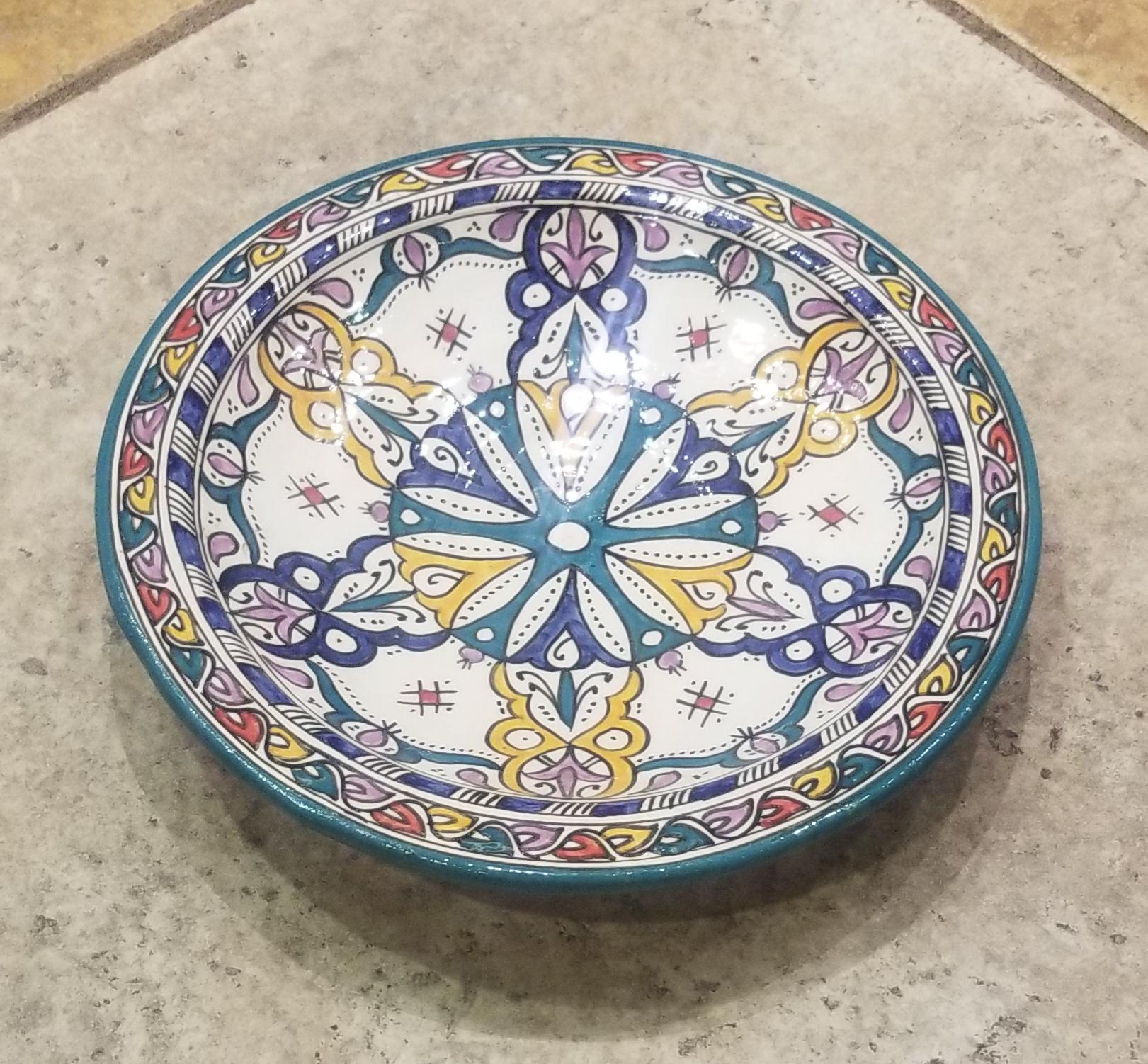 Moroccan Hand Painted Pottery Plate, Multi-Color 96 For Sale 1