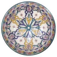 Moroccan Hand Painted Pottery Plate, Multi-Color 96