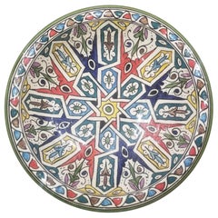 Moroccan Hand Painted Pottery Plate, Multi-Color 97