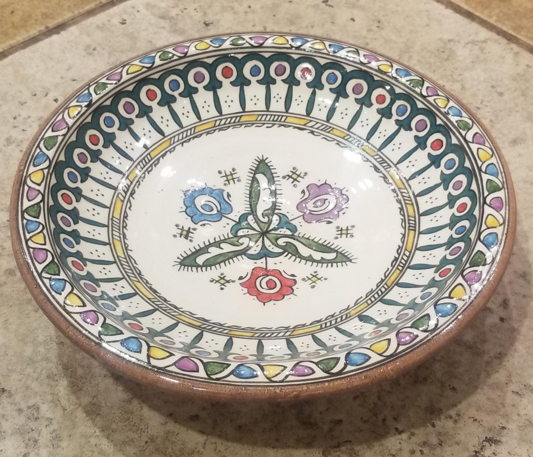 Hand-Painted Moroccan Hand Painted Pottery Plate, Multi-Color 99 For Sale