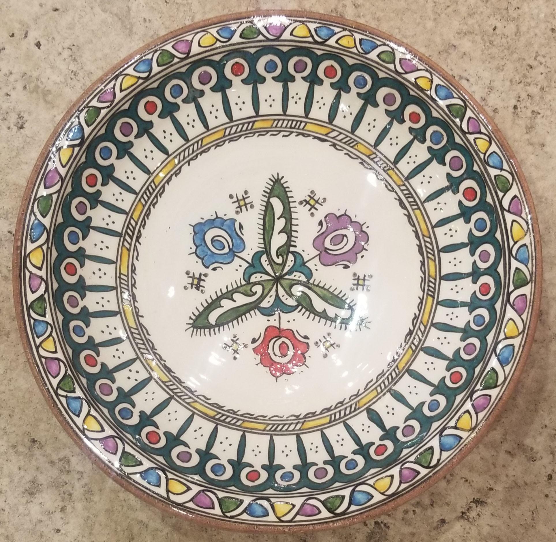 Contemporary Moroccan Hand Painted Pottery Plate, Multi-Color 99 For Sale