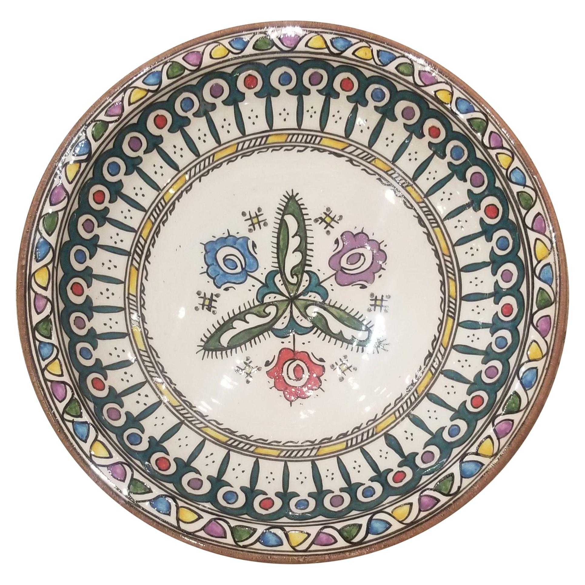 Moroccan Hand Painted Pottery Plate, Multi-Color 99 For Sale
