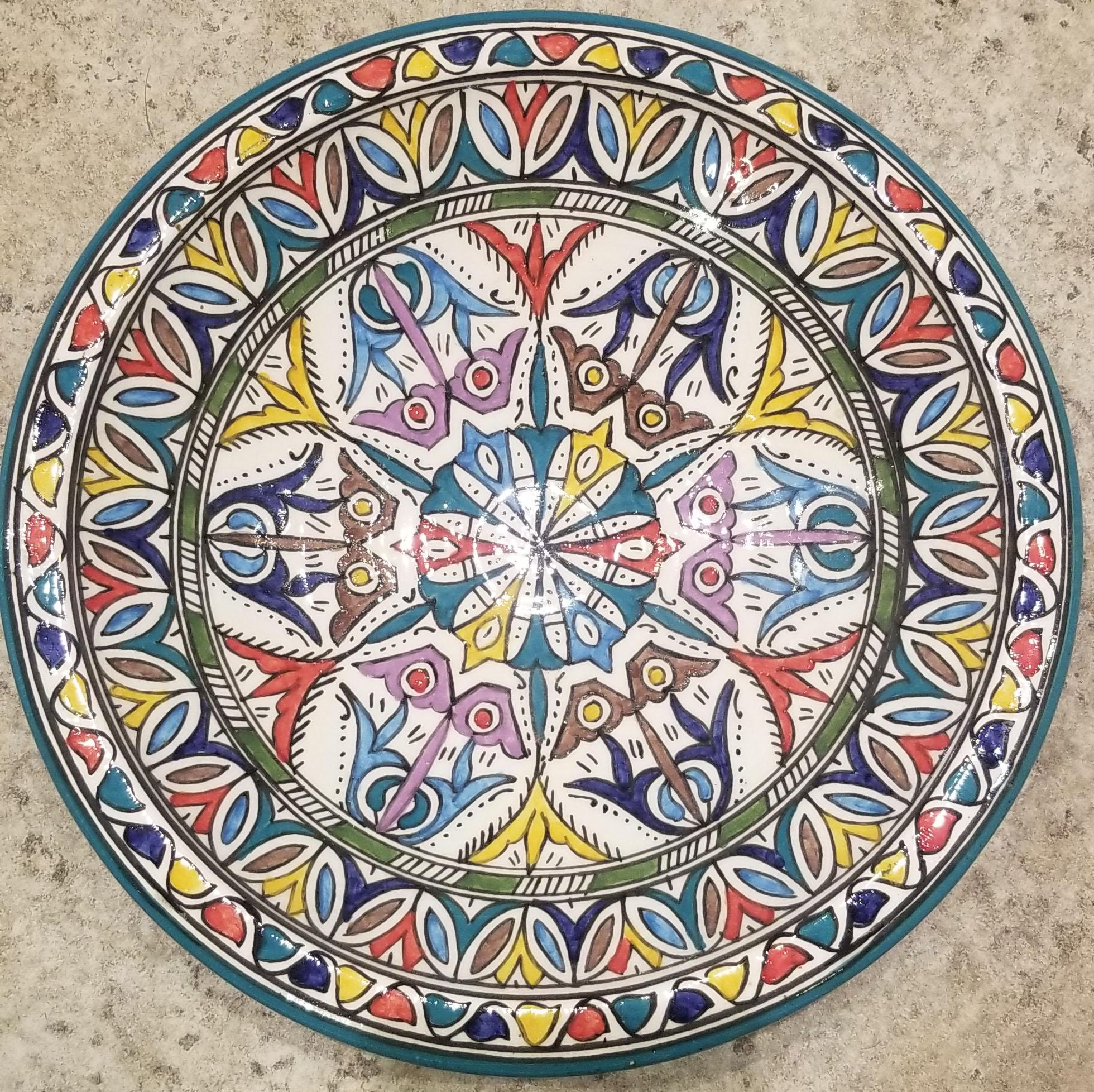 Hand-Painted Moroccan Hand Painted Pottery Plate, Multi-Color 91 For Sale
