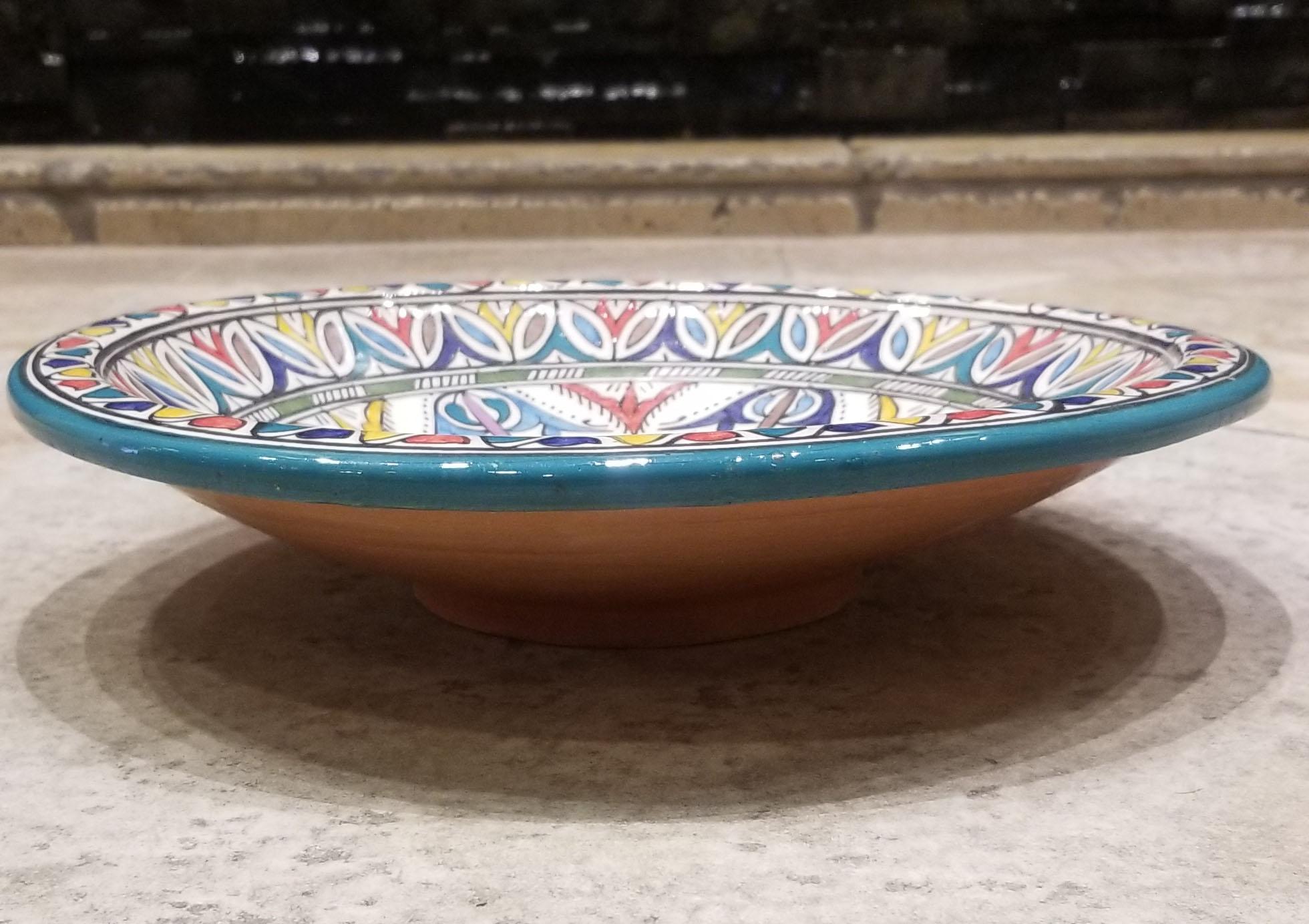 Moroccan Hand Painted Pottery Plate, Multi-Color 91 In New Condition For Sale In Orlando, FL