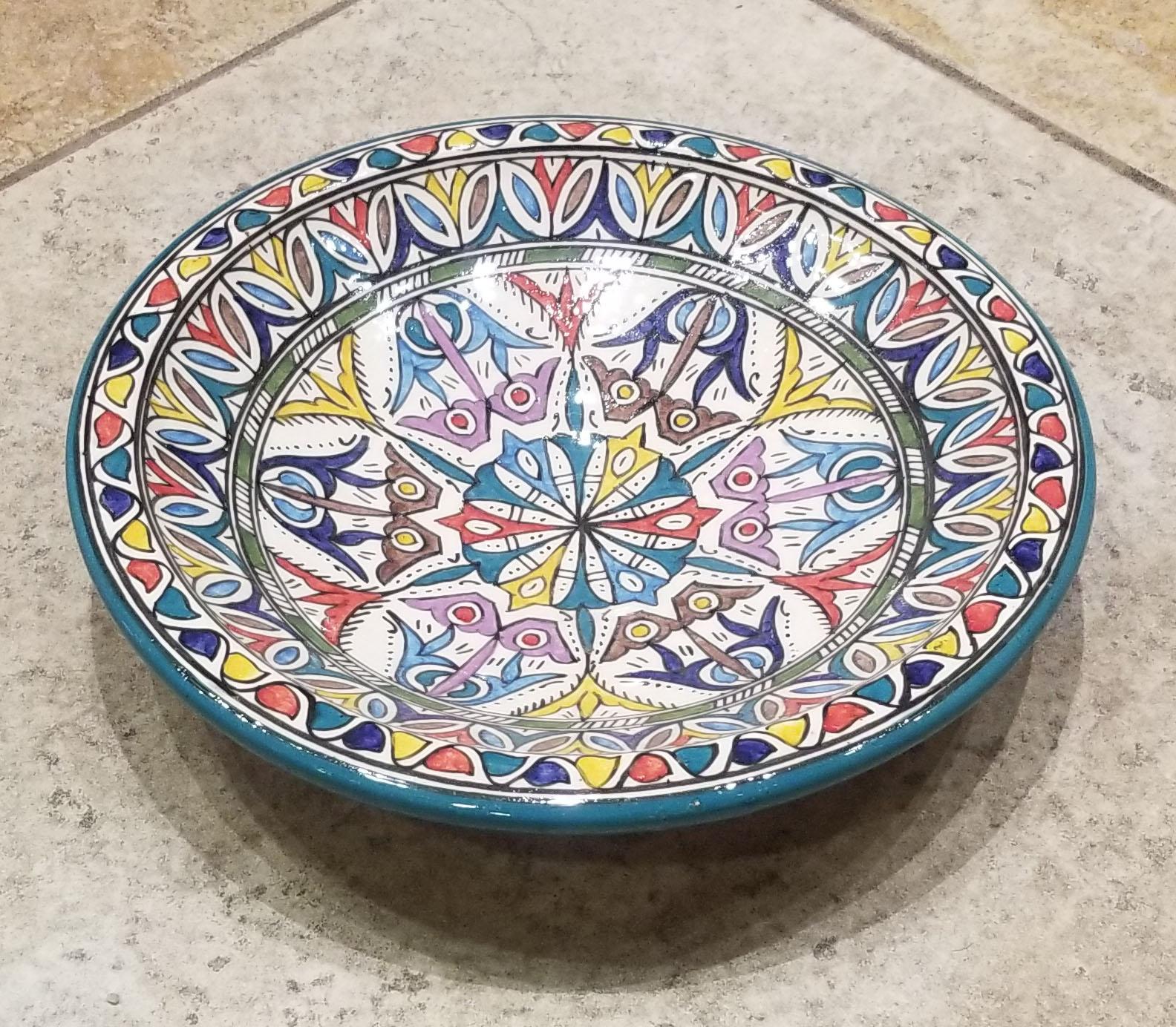 Moroccan Hand Painted Pottery Plate, Multi-Color 91 For Sale 1