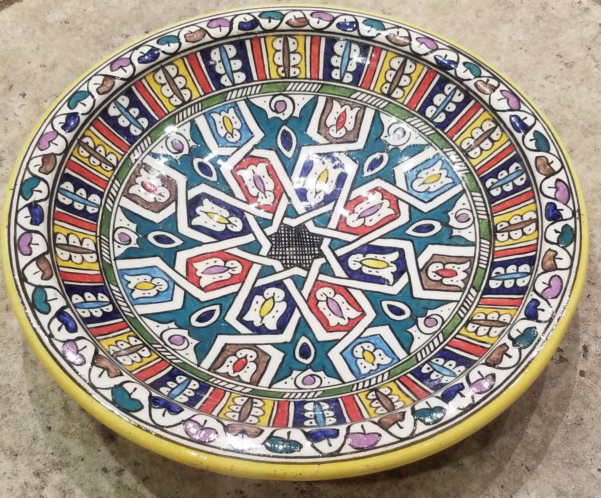 Hand-Painted Moroccan Hand Painted Pottery Plate, Multi-Color 92 For Sale