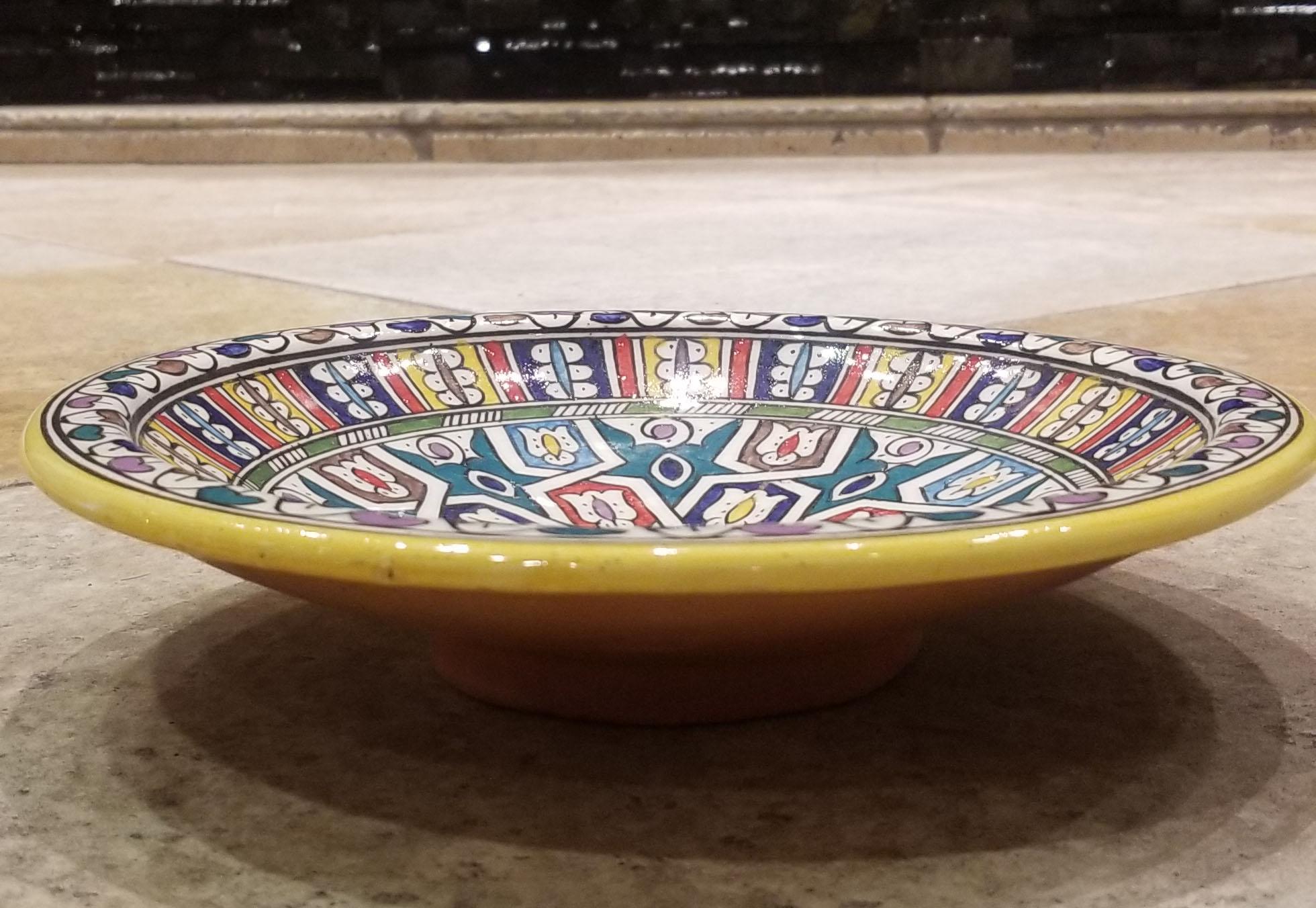 Moroccan Hand Painted Pottery Plate, Multi-Color 92 In New Condition For Sale In Orlando, FL