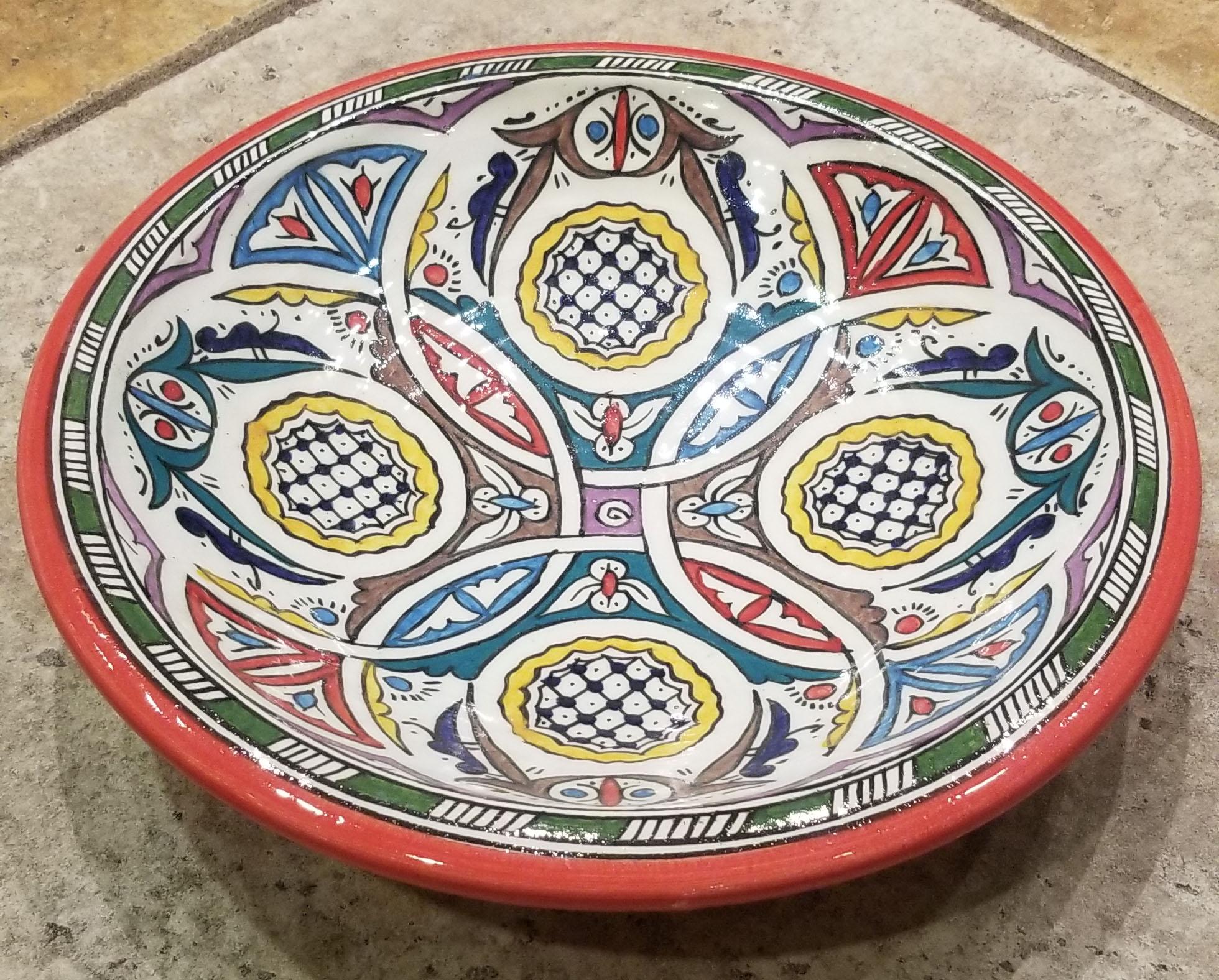 Hand-Painted Moroccan Hand Painted Pottery Plate, Multi-Color 93 For Sale