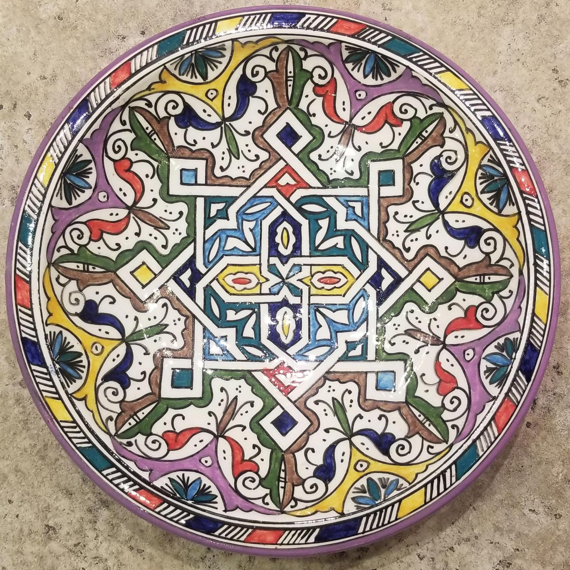 Moroccan Hand Painted Pottery Plate, Multi-Color 94 In New Condition For Sale In Orlando, FL